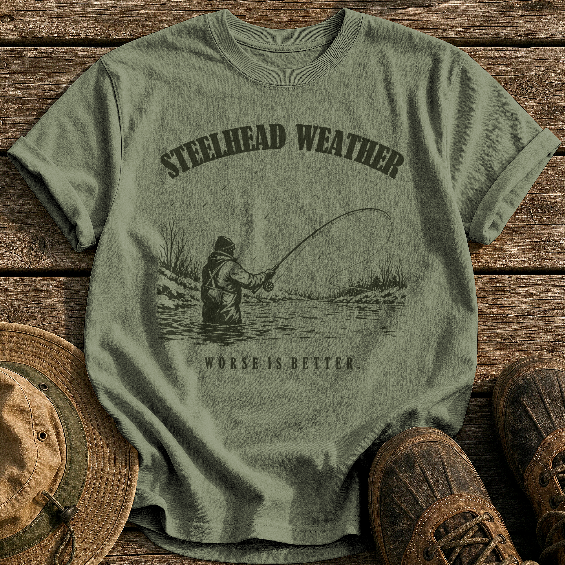 Steelhead Weather tee - Sage - front