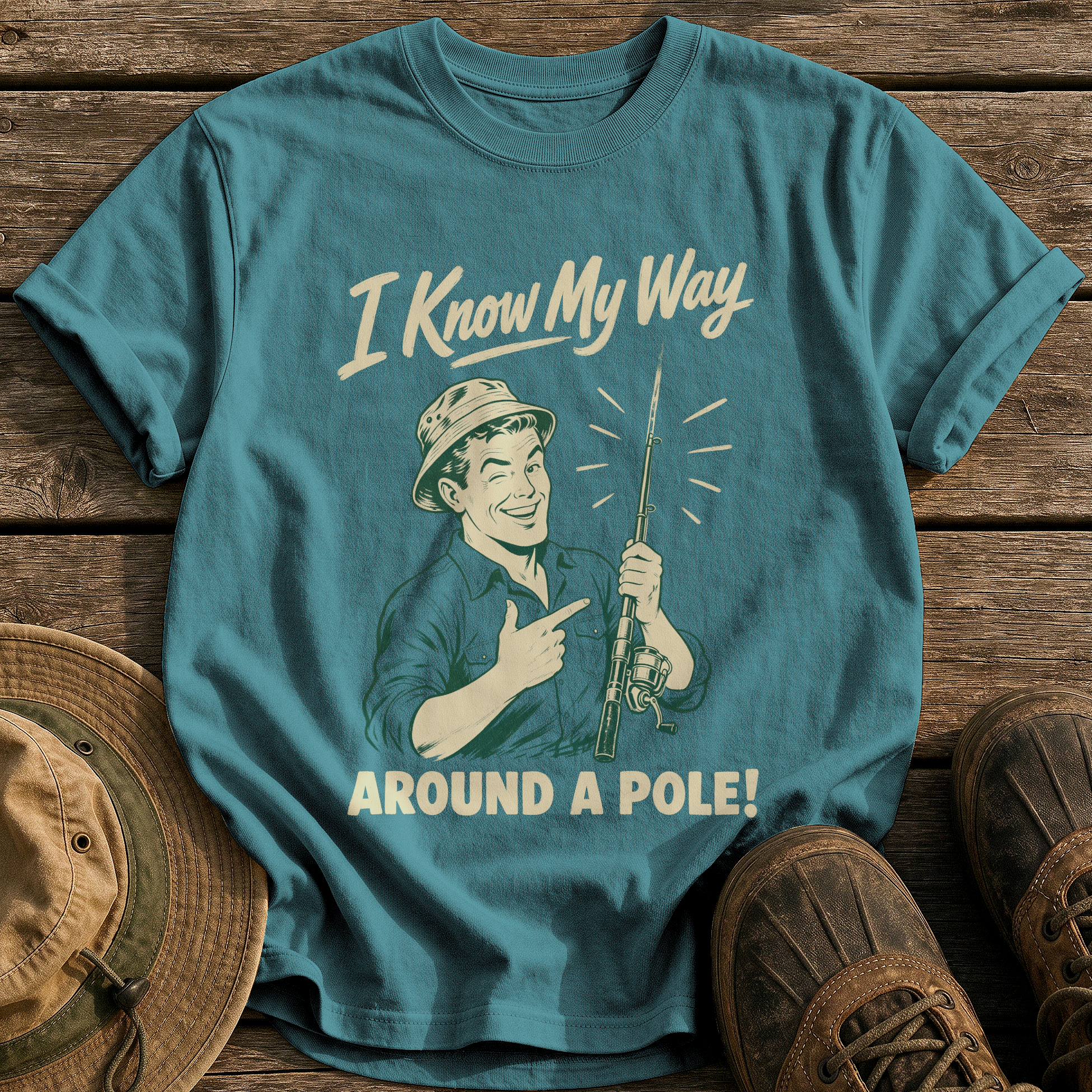 My Way Around a Pole tee - Blue Spruce - front