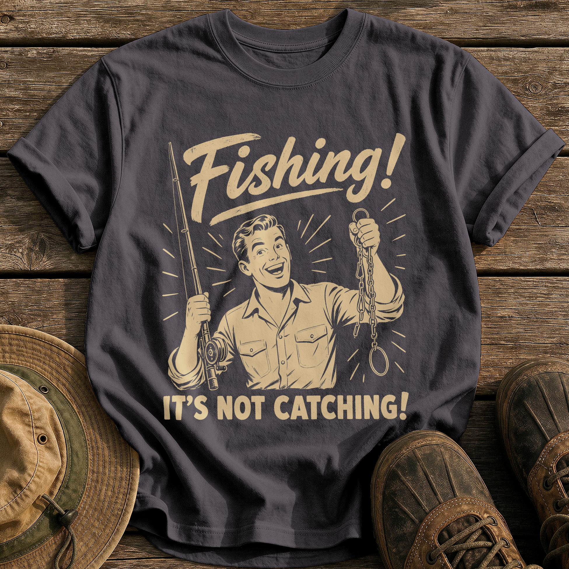 Fishing, Not Catching tee - Graphite - front