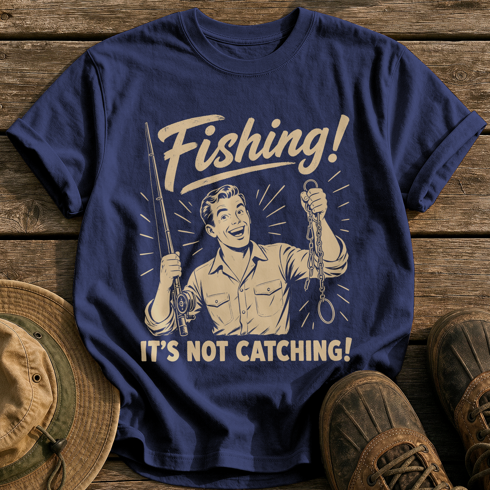 Fishing, Not Catching tee - True Navy - front