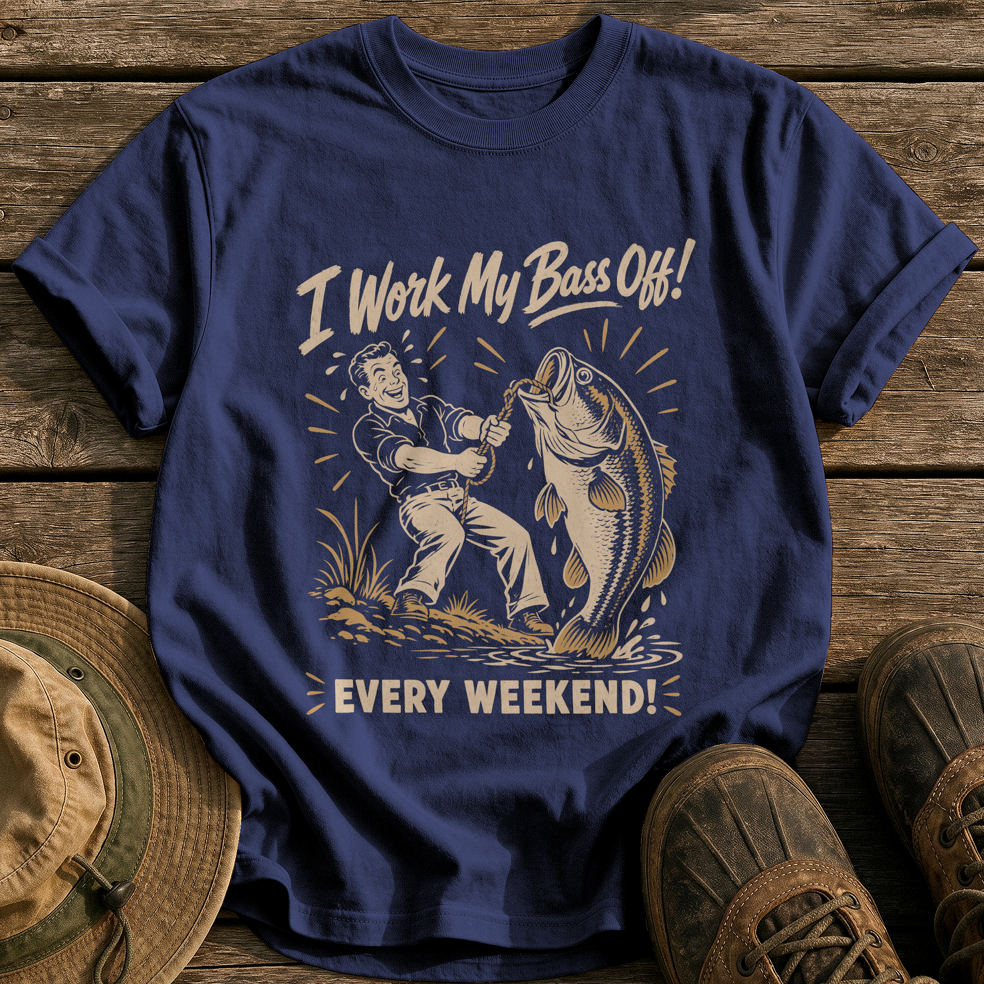 I Work My Bass Off tee - True Navy - front