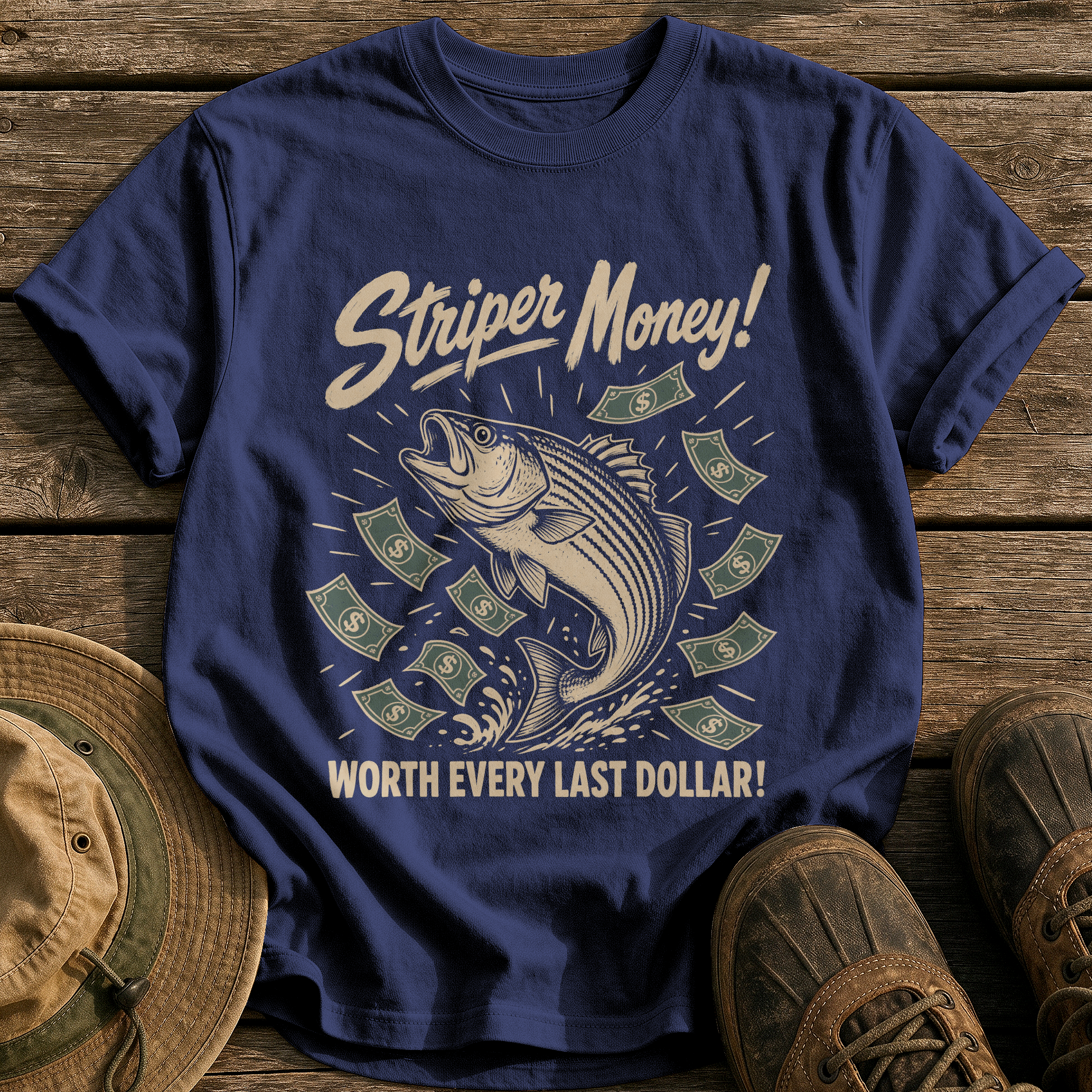 Striper Money tee - True Navy - front
