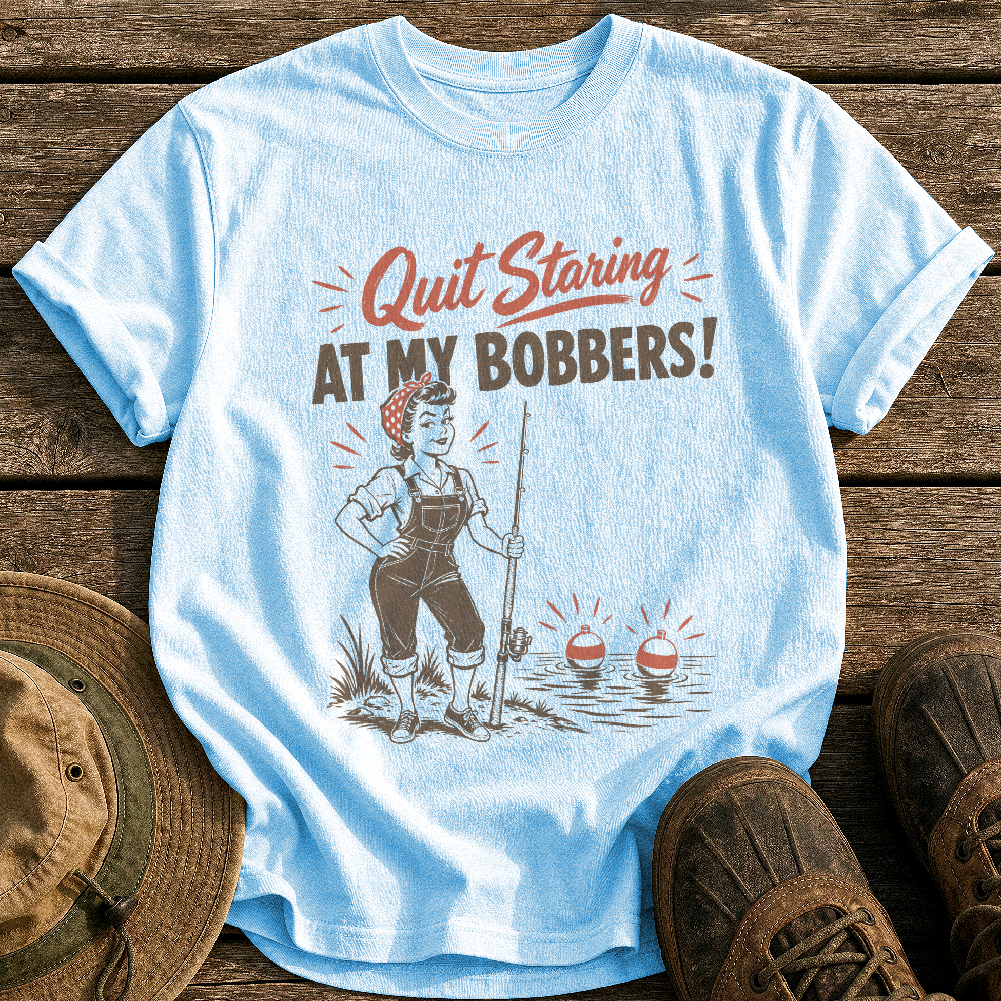 Quit Staring at My Bobbers tee - Chambray - front
