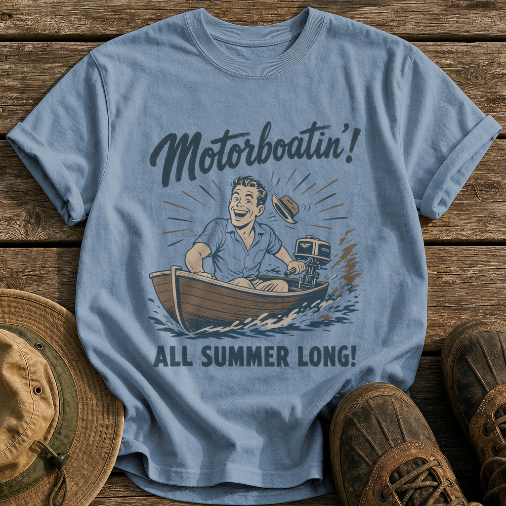 Motorboatin' tee - Blue Jean - front