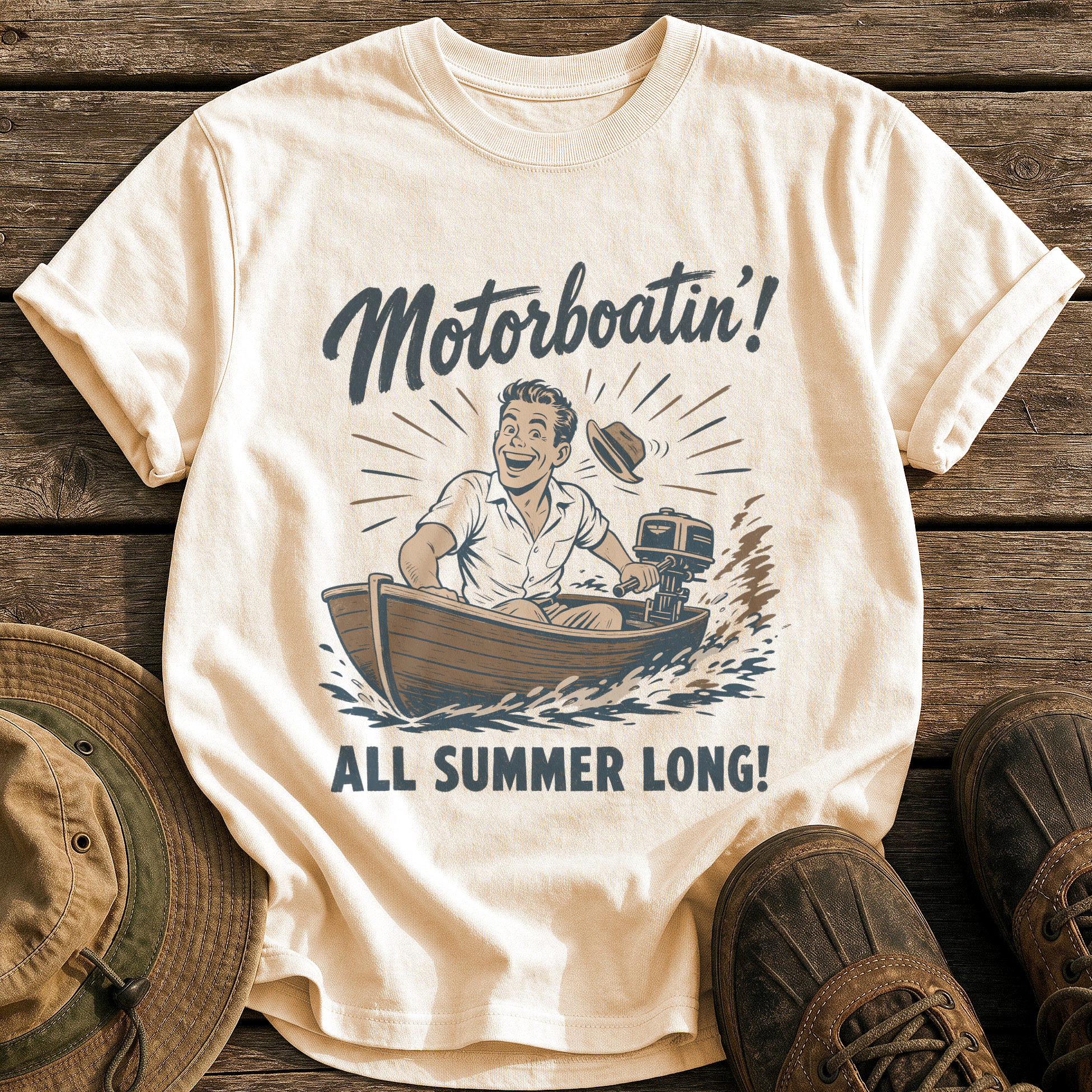 Motorboatin' tee - Ivory - front
