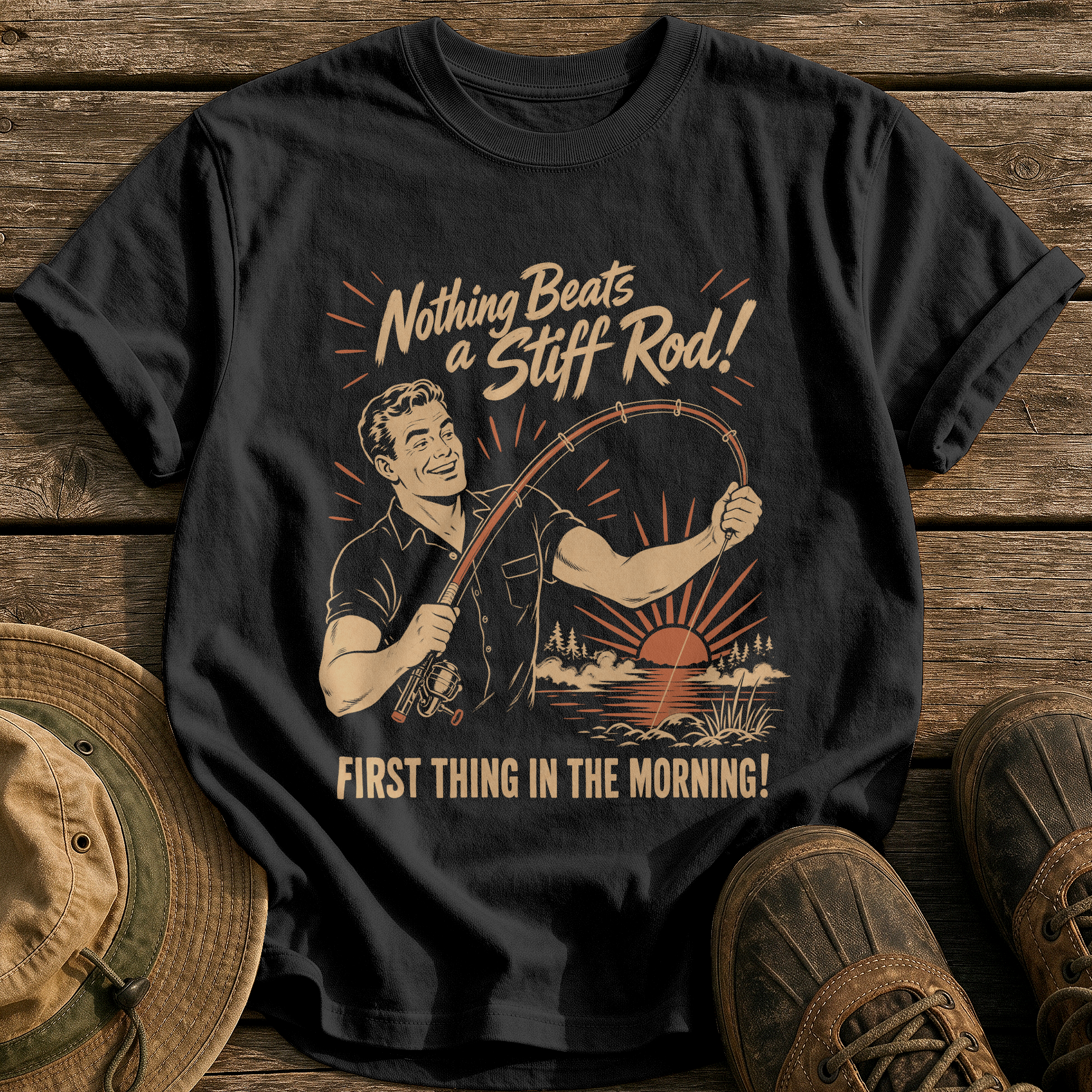 Nothing Beats a Stiff Rod tee - Black - front