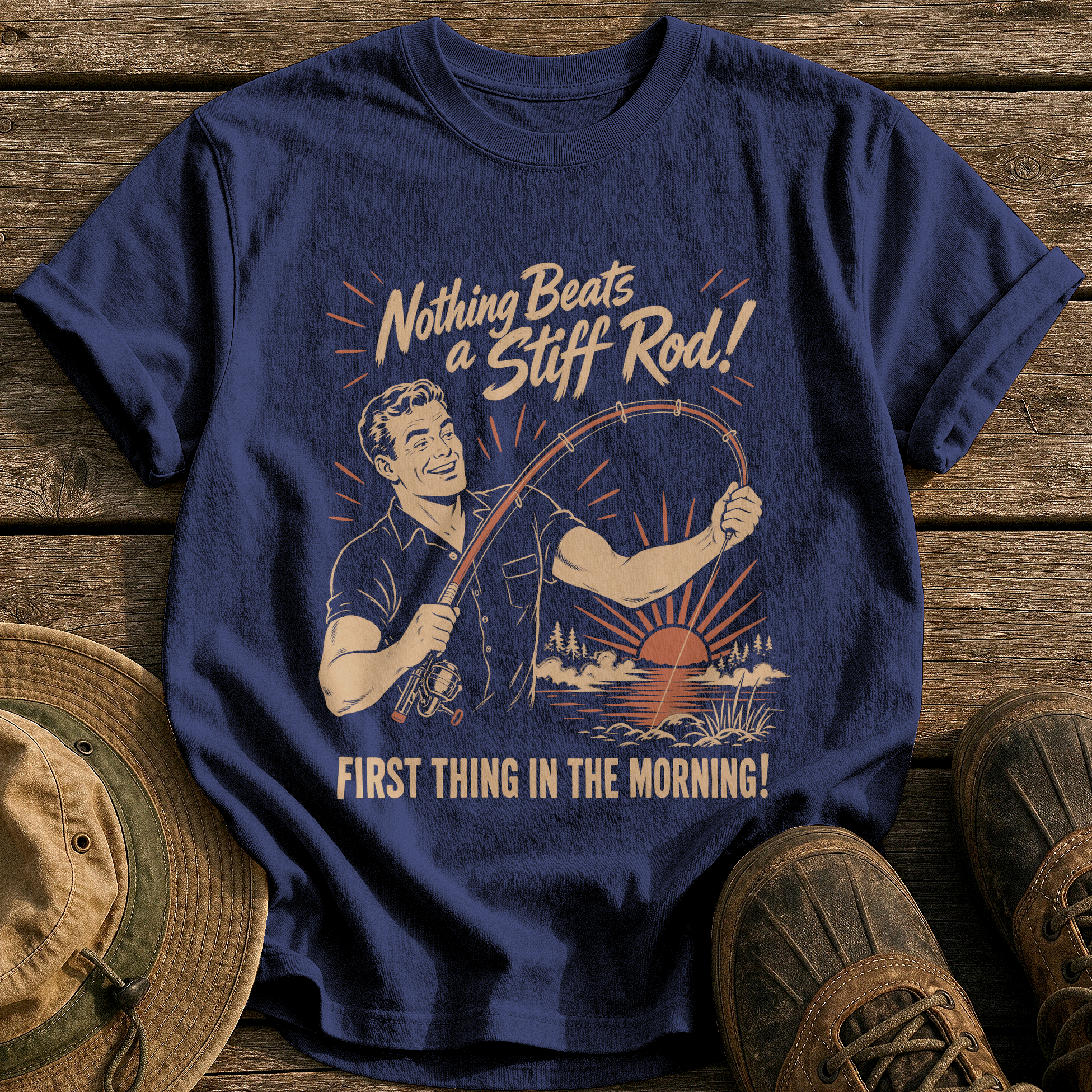 Nothing Beats a Stiff Rod tee - True Navy - front