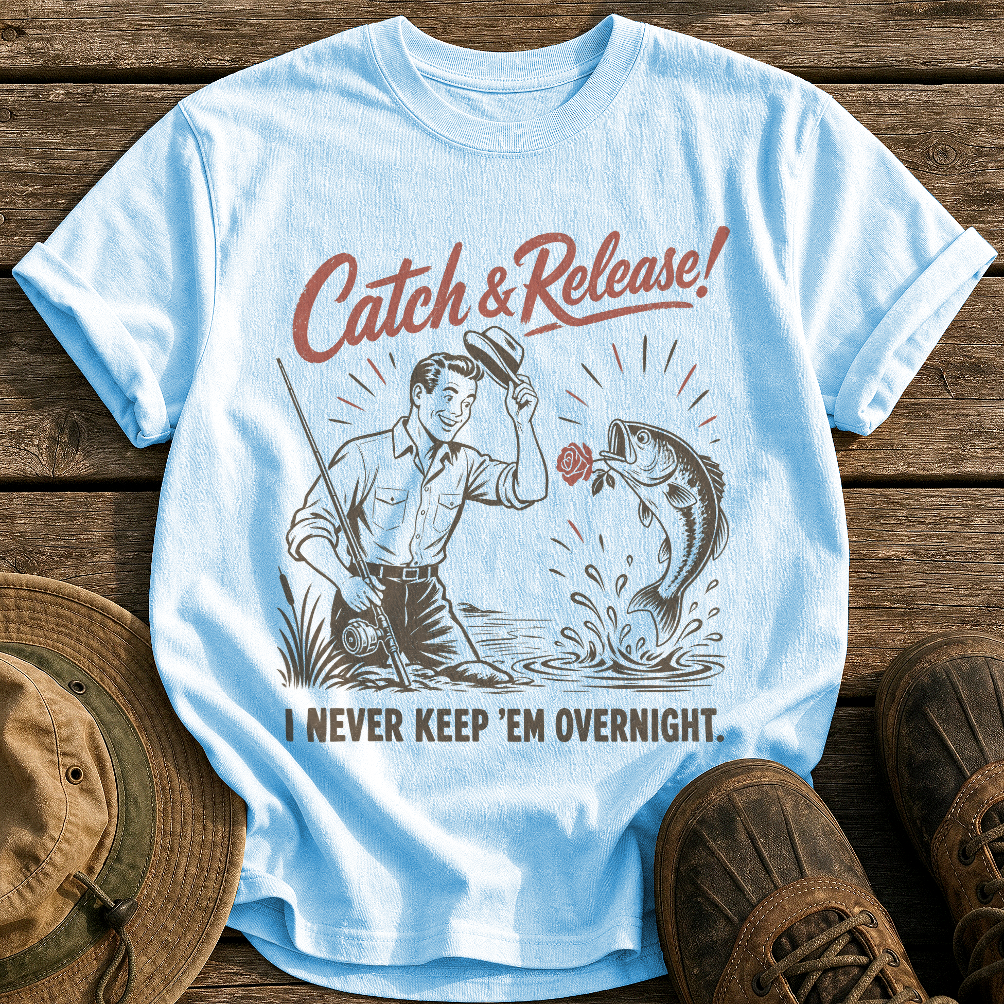 Never Keep 'Em Overnight tee - Chambray - front