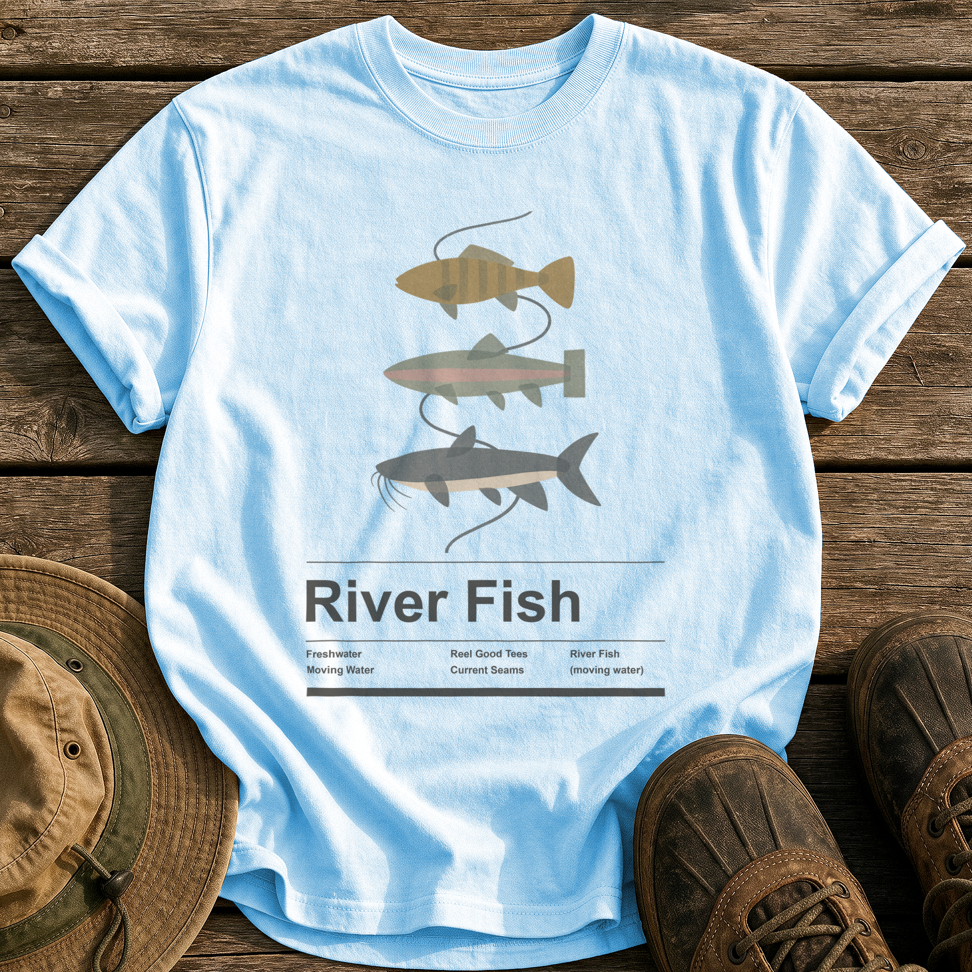 River Fish tee - Chambray - front