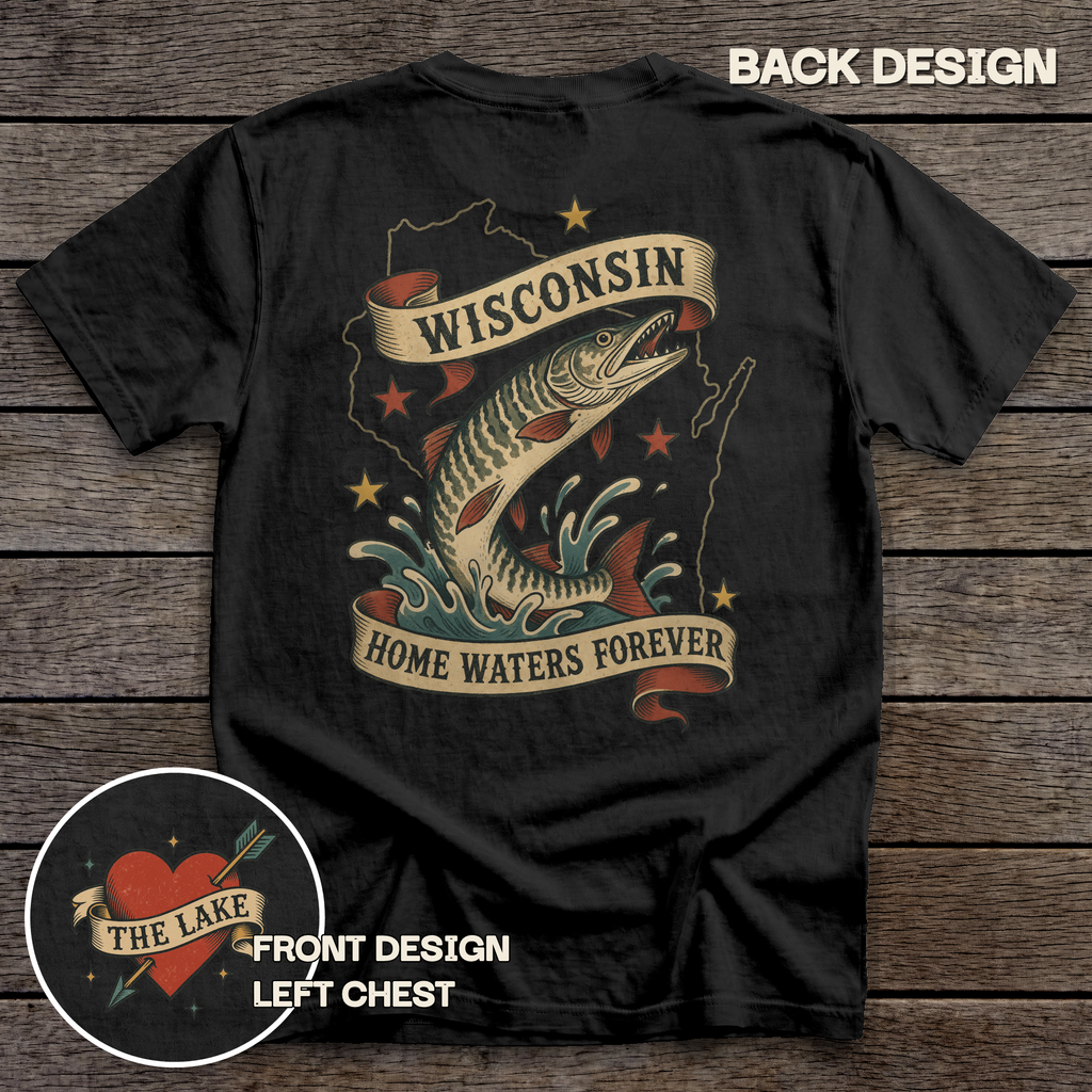 Wisconsin Musky Flash tee - Black - back
