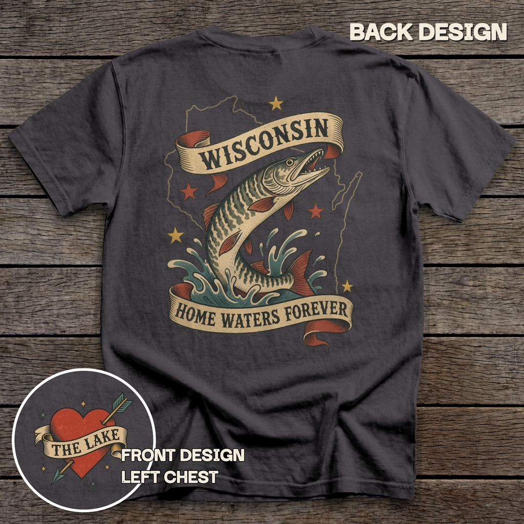 Wisconsin Musky Flash tee - Graphite - back