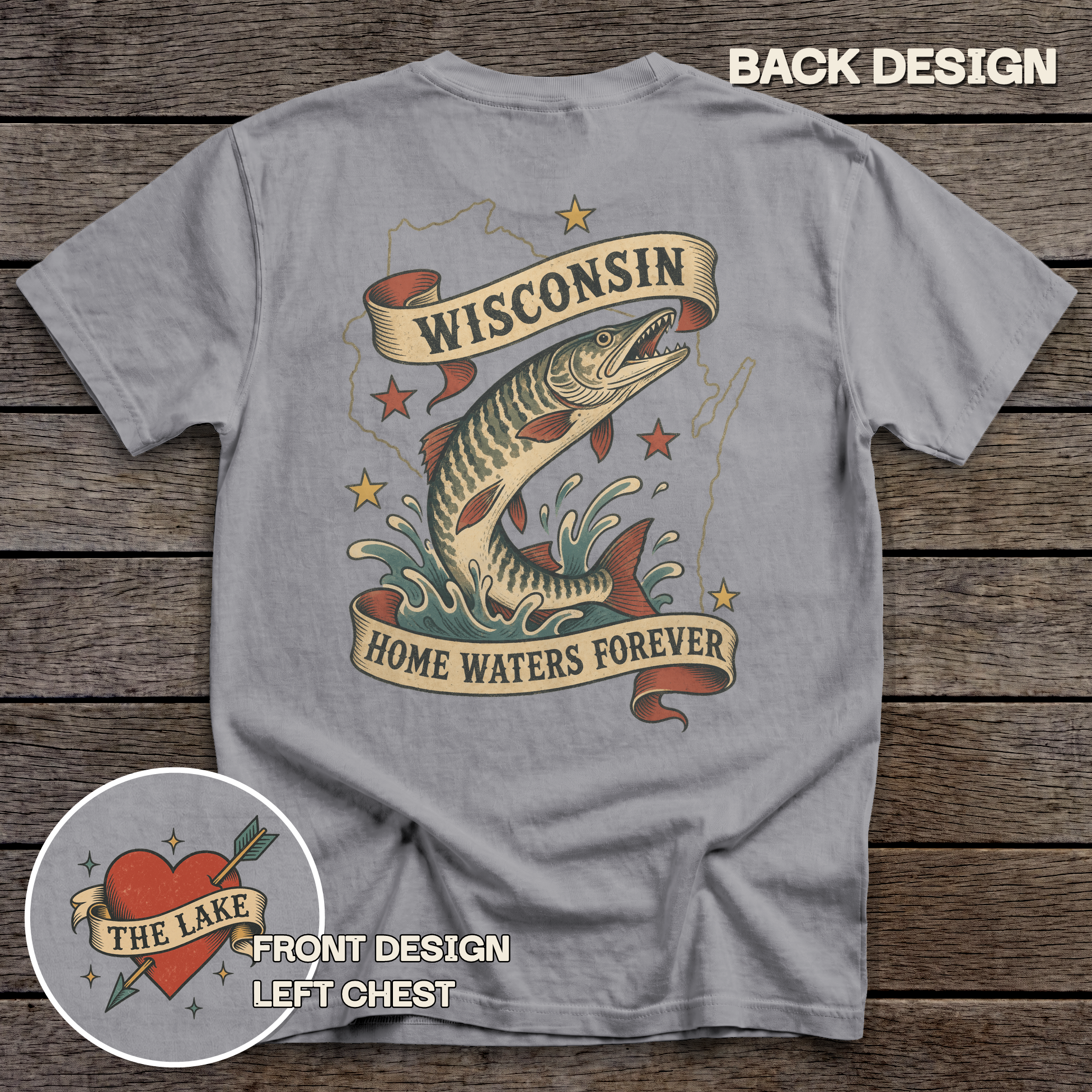 Wisconsin Musky Flash tee - Grey - back