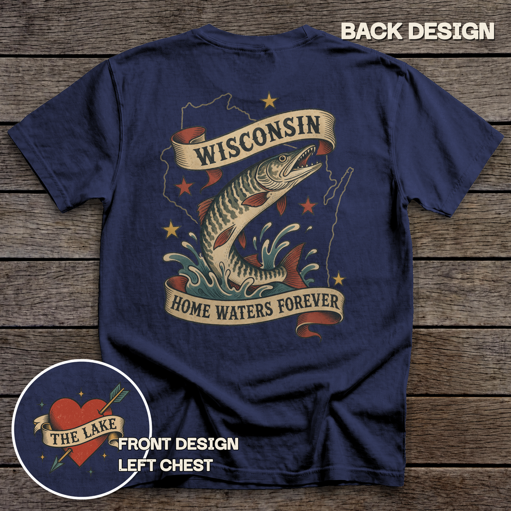 Wisconsin Musky Flash tee - True Navy - back