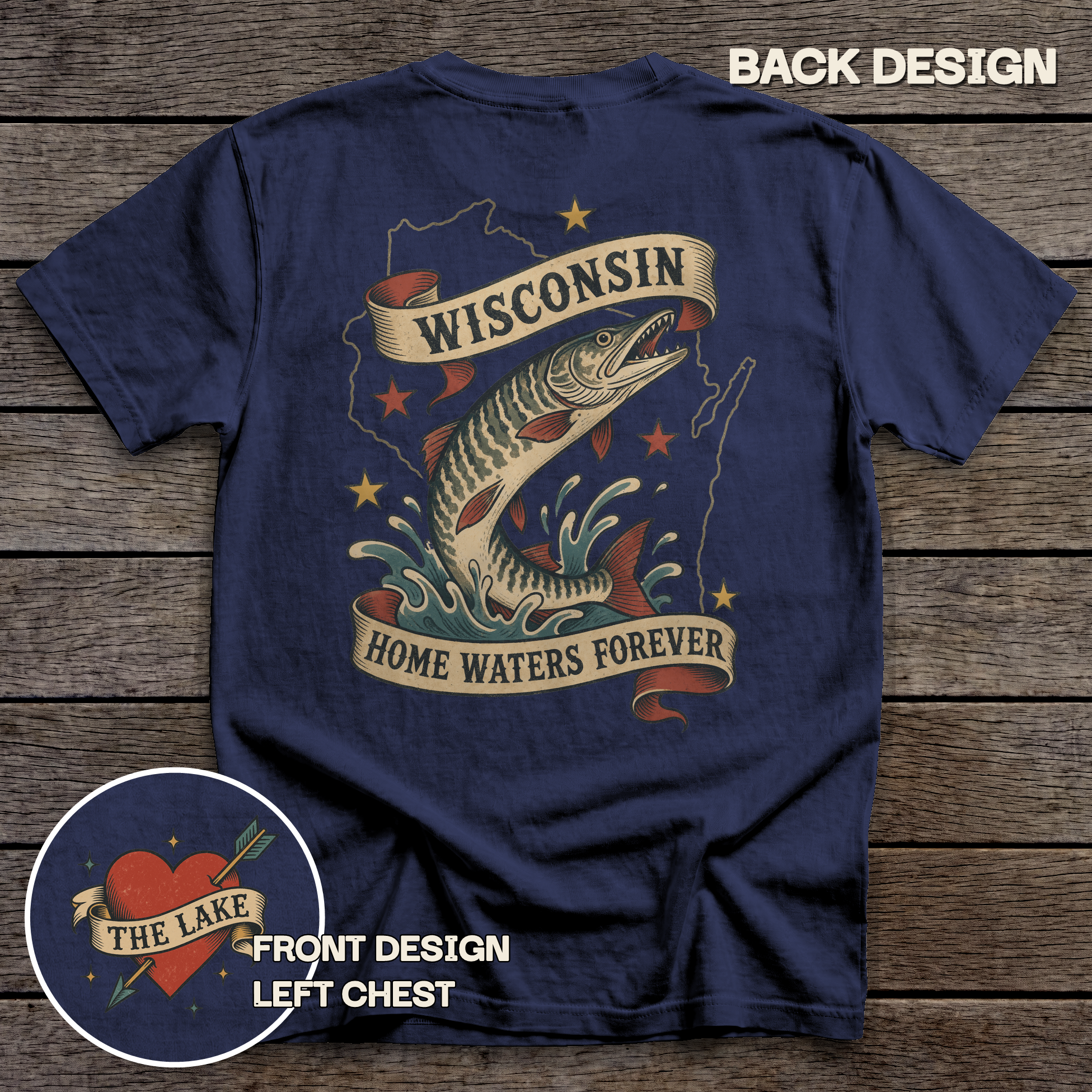 Wisconsin Musky Flash tee - True Navy - back
