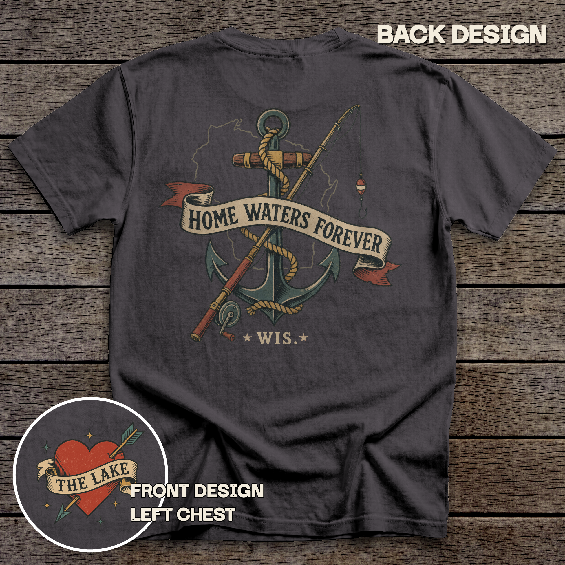 Wisconsin Home Waters tee - Graphite - back
