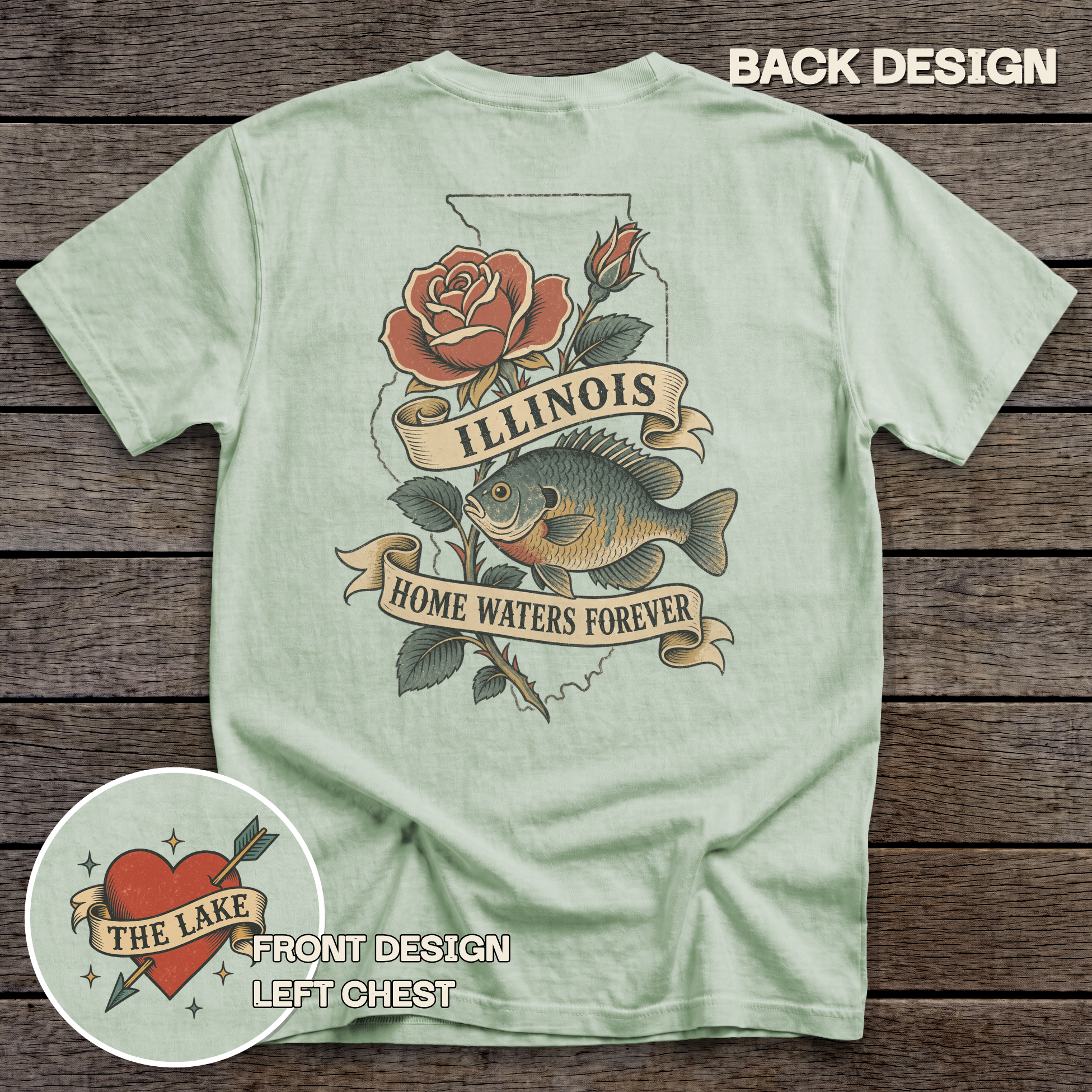 Illinois Bluegill & Rose tee - Bay - back
