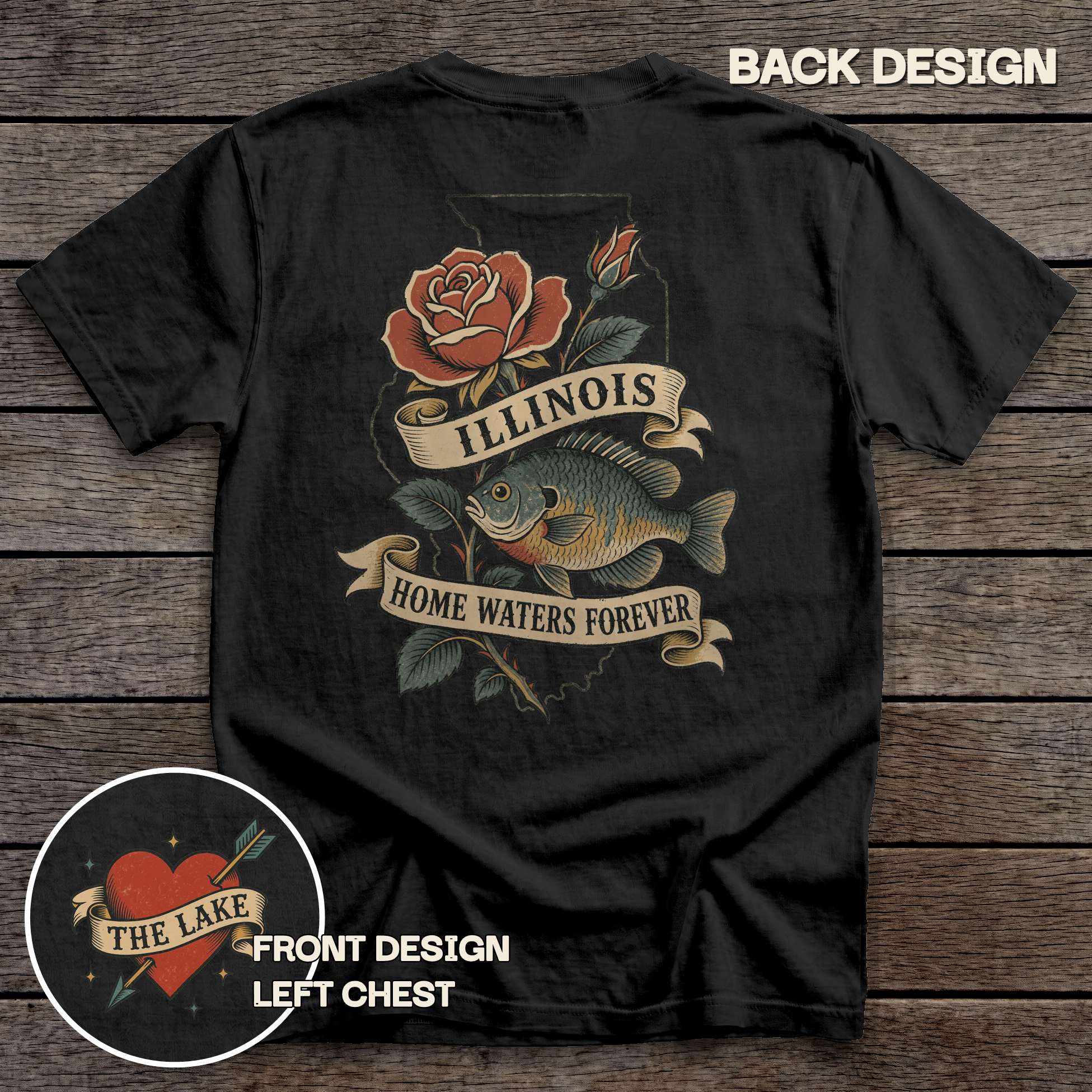 Illinois Bluegill & Rose tee - Black - back