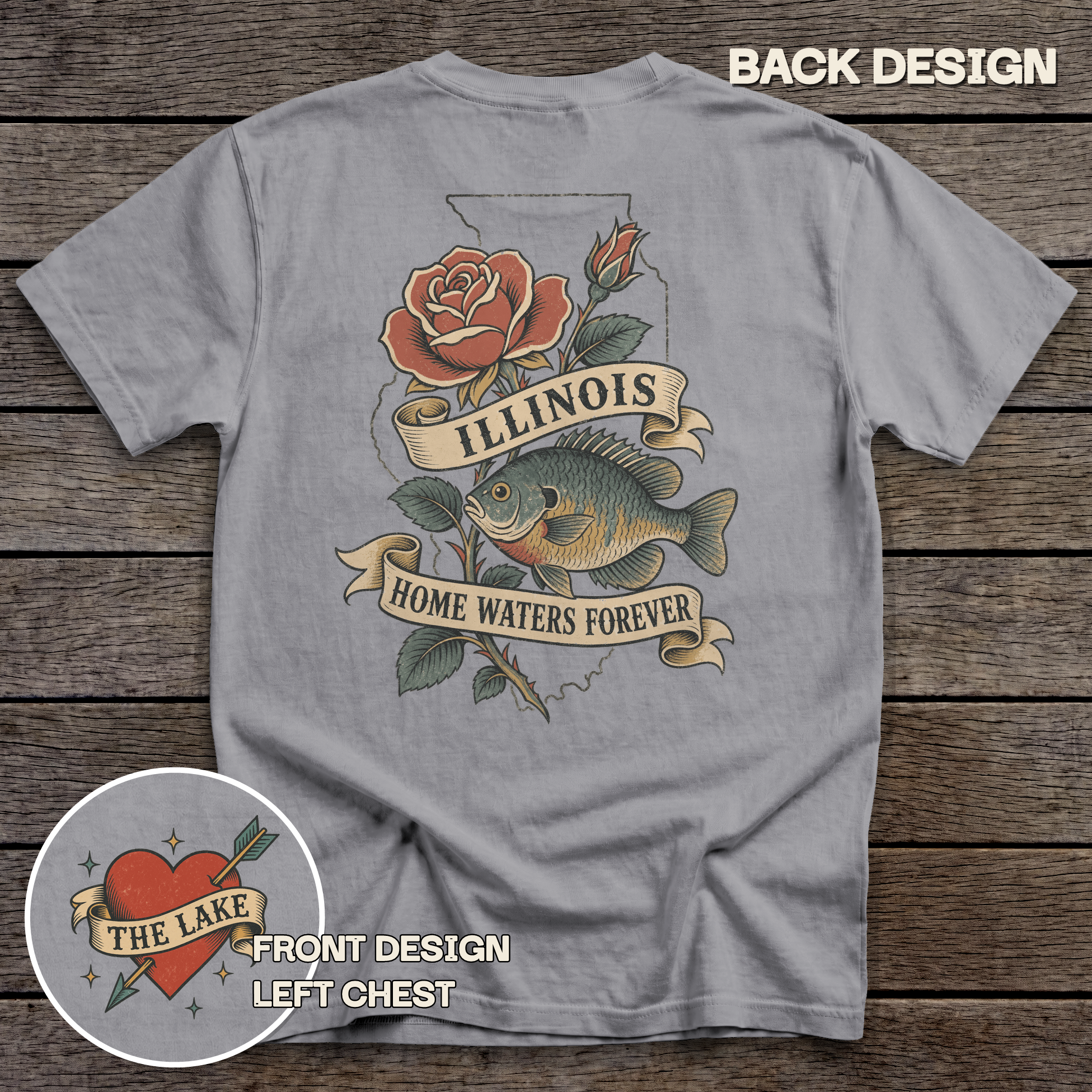 Illinois Bluegill & Rose tee - Grey - back