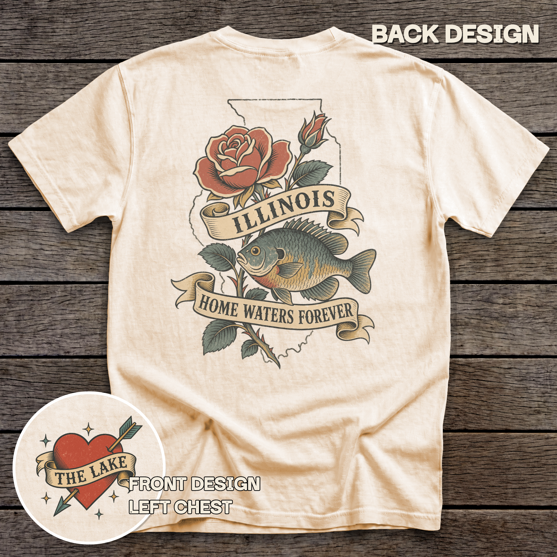 Illinois Bluegill & Rose tee - Ivory - back