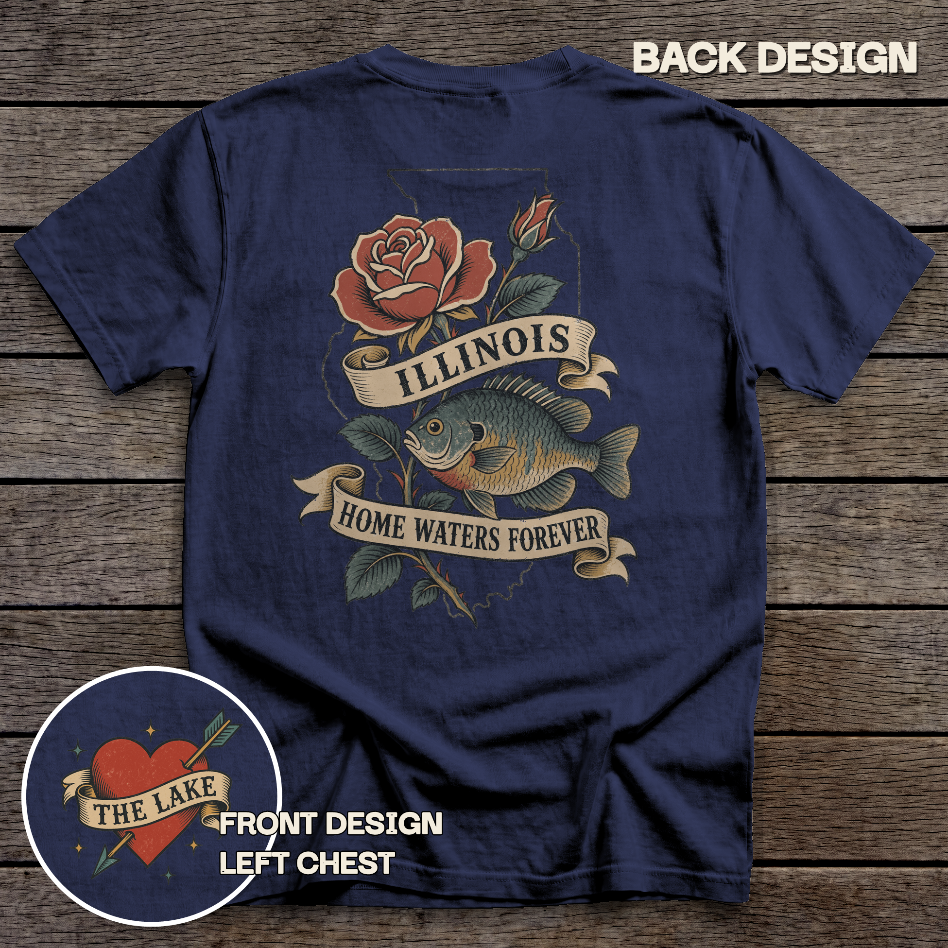 Illinois Bluegill & Rose tee - True Navy - back