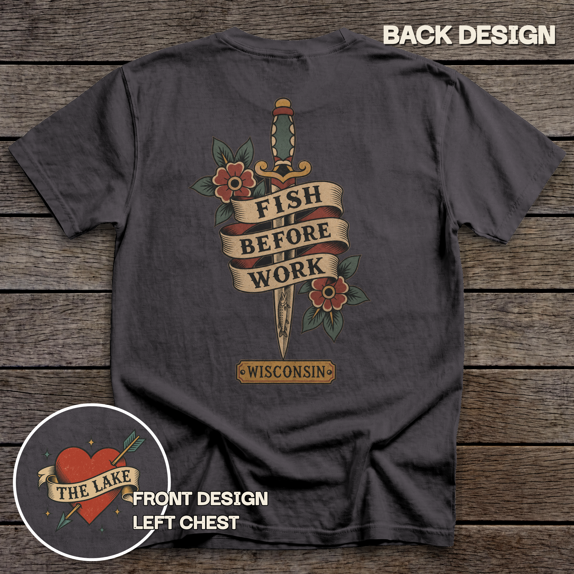 Fish Before Work tee - Graphite - back