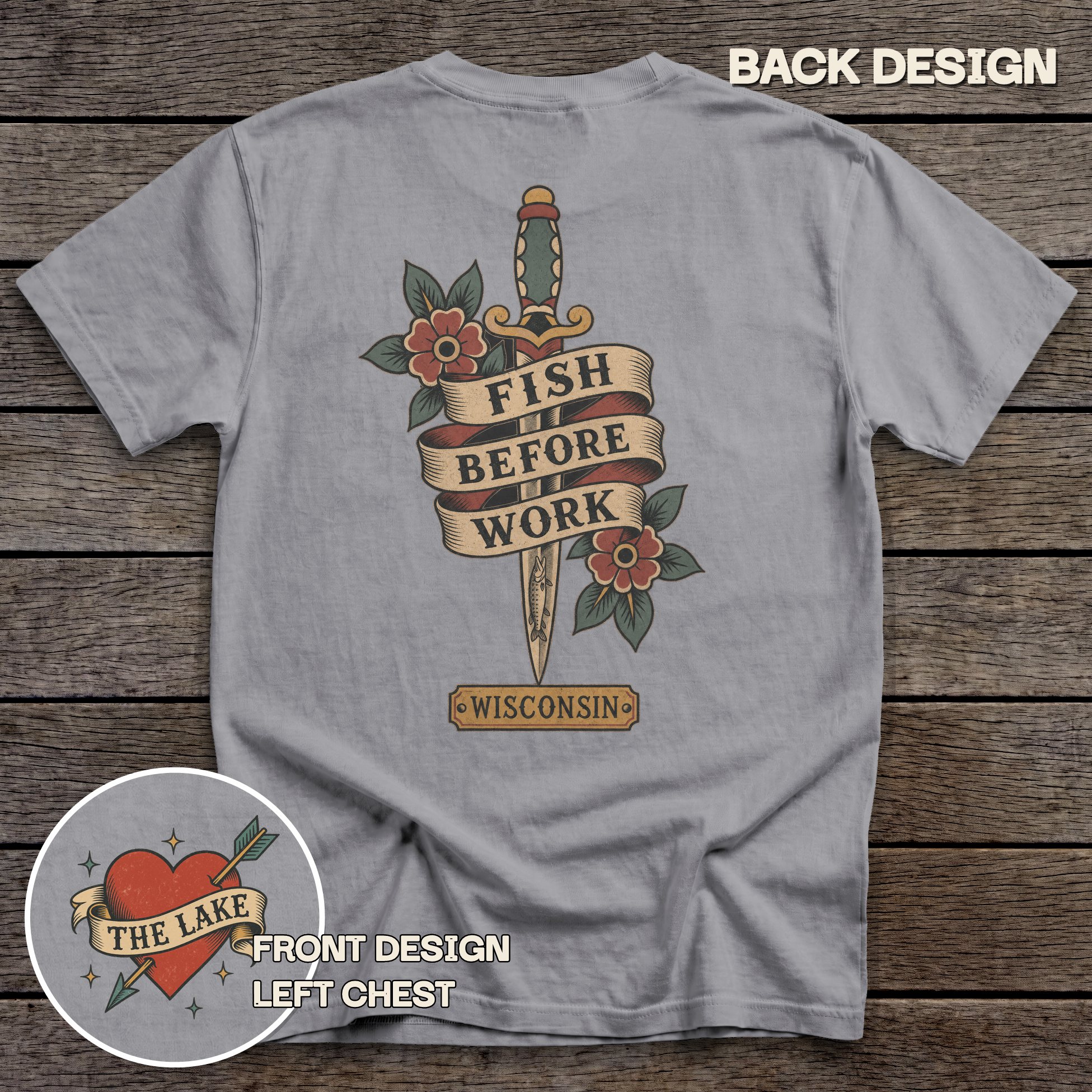 Fish Before Work tee - Grey - back