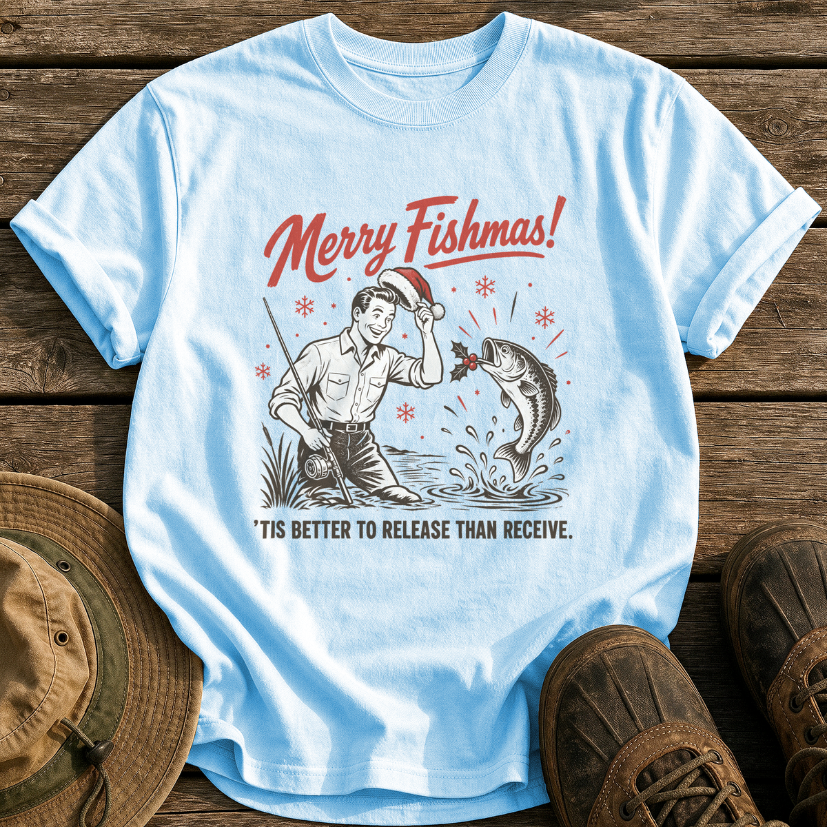 Merry Fishmas tee - Chambray - front