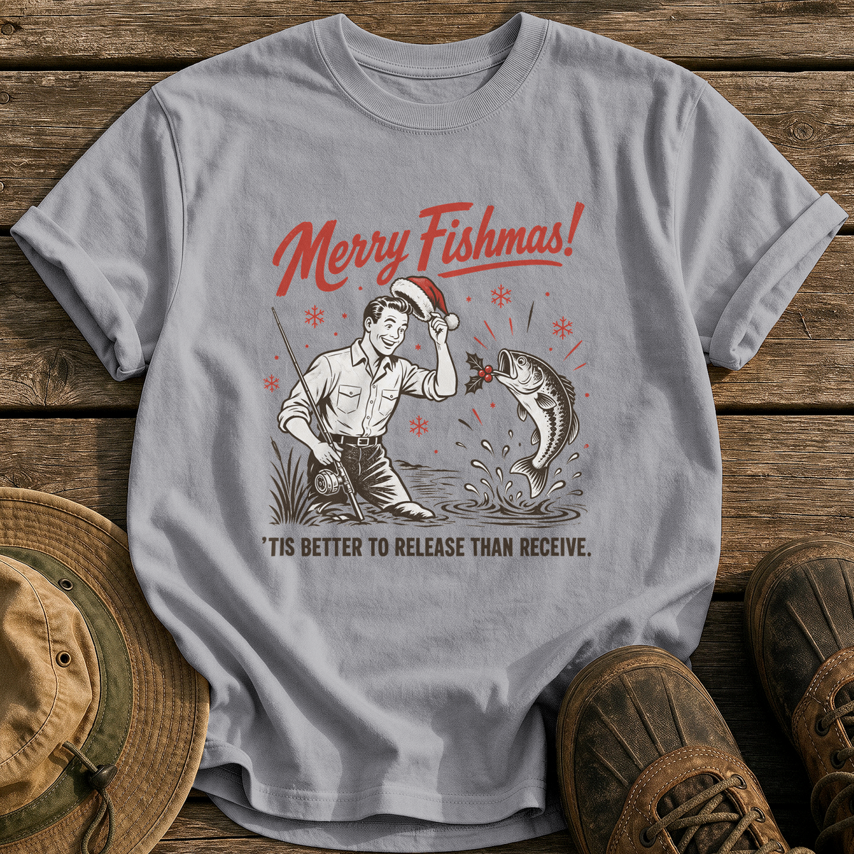 Merry Fishmas tee - Grey - front
