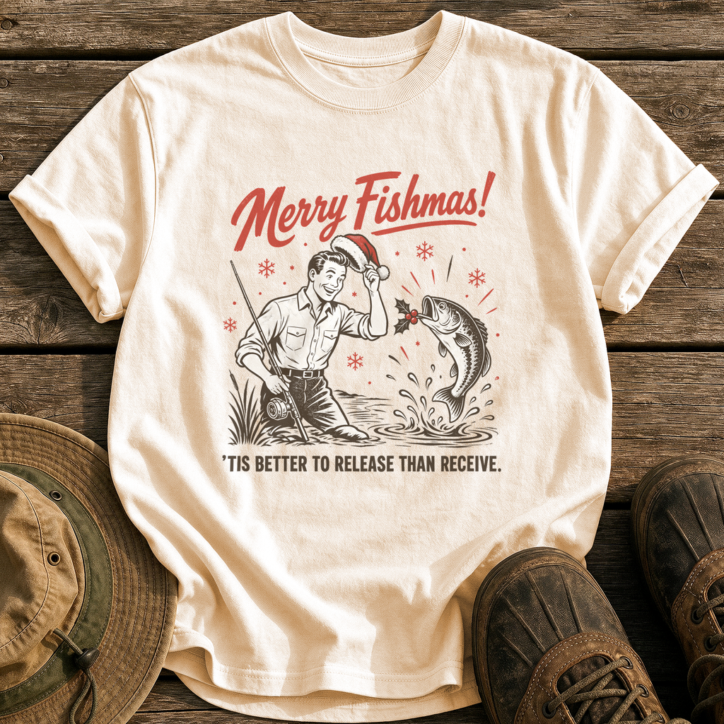 Merry Fishmas tee - Ivory - front