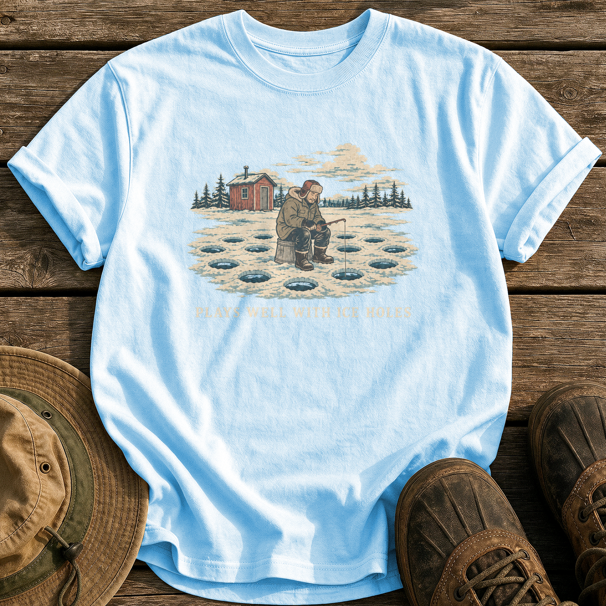 Plays Well With Ice Holes tee - Chambray - front