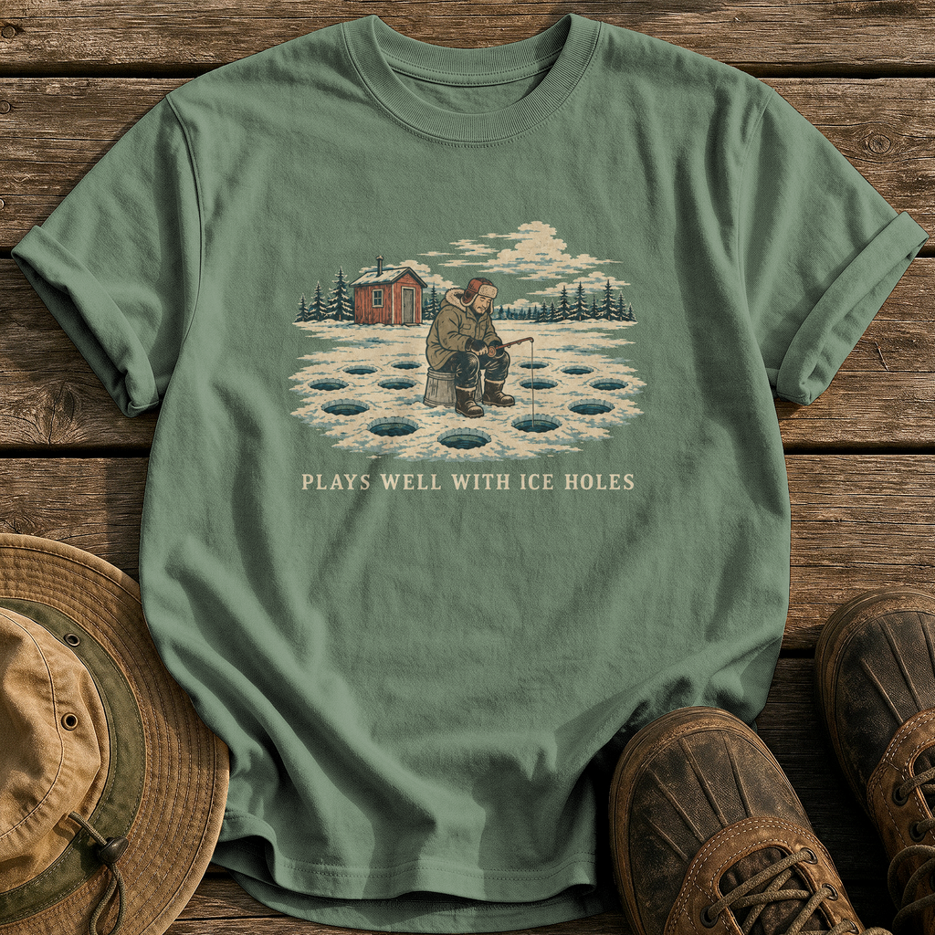 Plays Well With Ice Holes tee - Moss - front