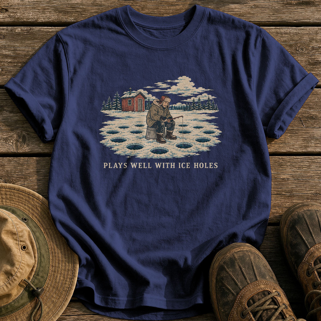 Plays Well With Ice Holes tee - True Navy - front