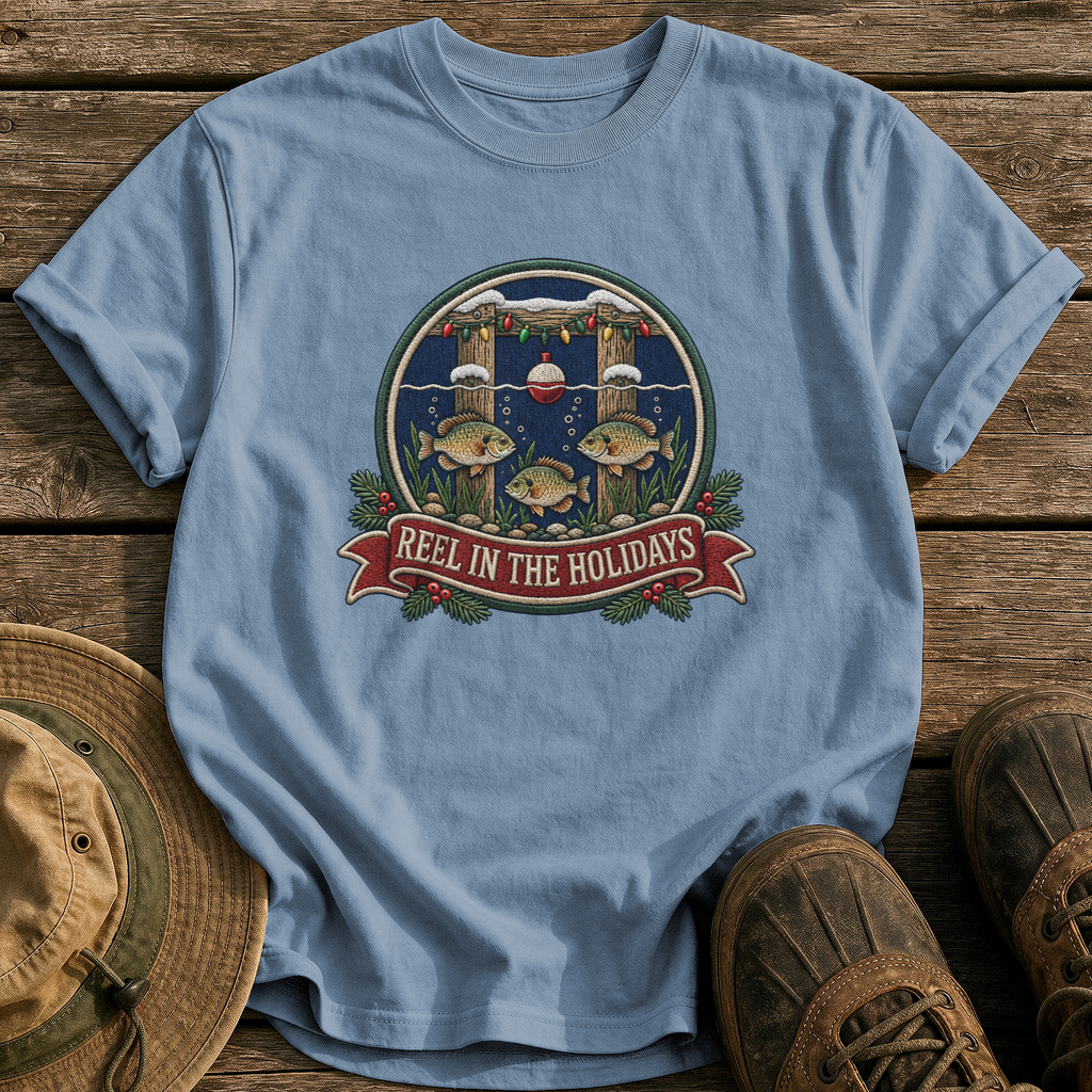 Reel In The Holidays tee - Blue Jean - front