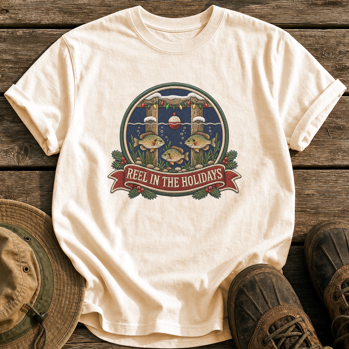 Reel In The Holidays tee - Ivory - front