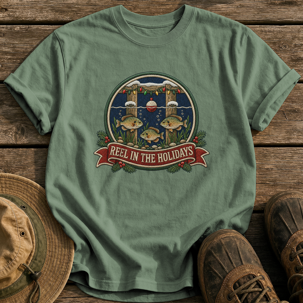 Reel In The Holidays tee - Moss - front