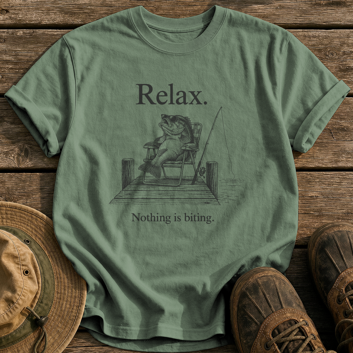 Relax, Nothing Is Biting tee - Moss - front