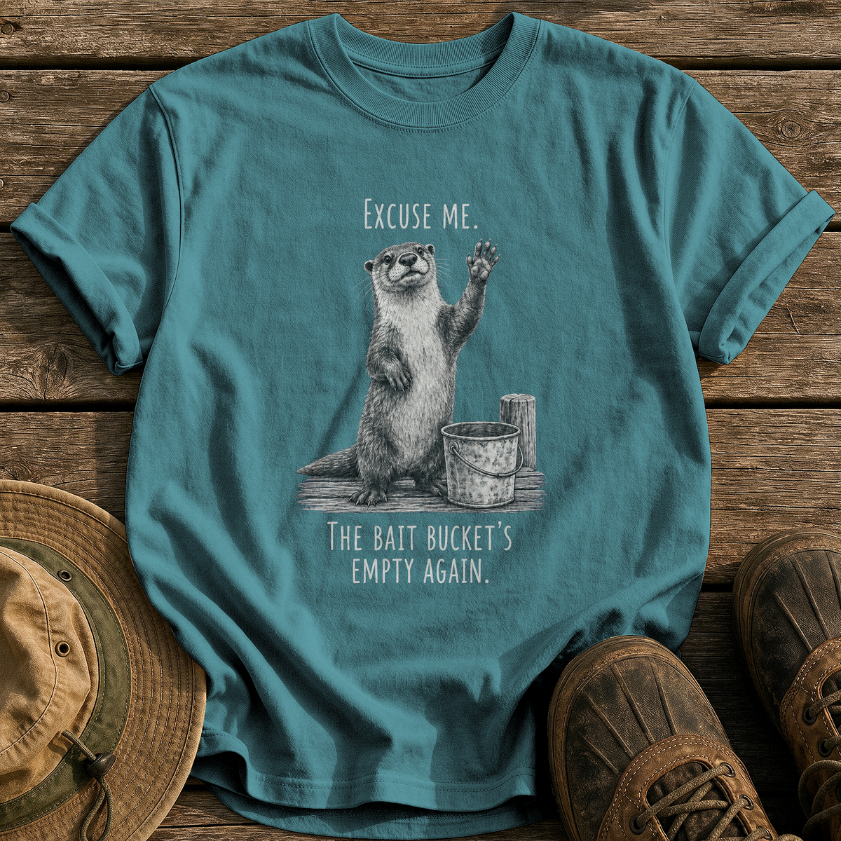 The Bait Bucket's Empty tee - Blue Spruce - front