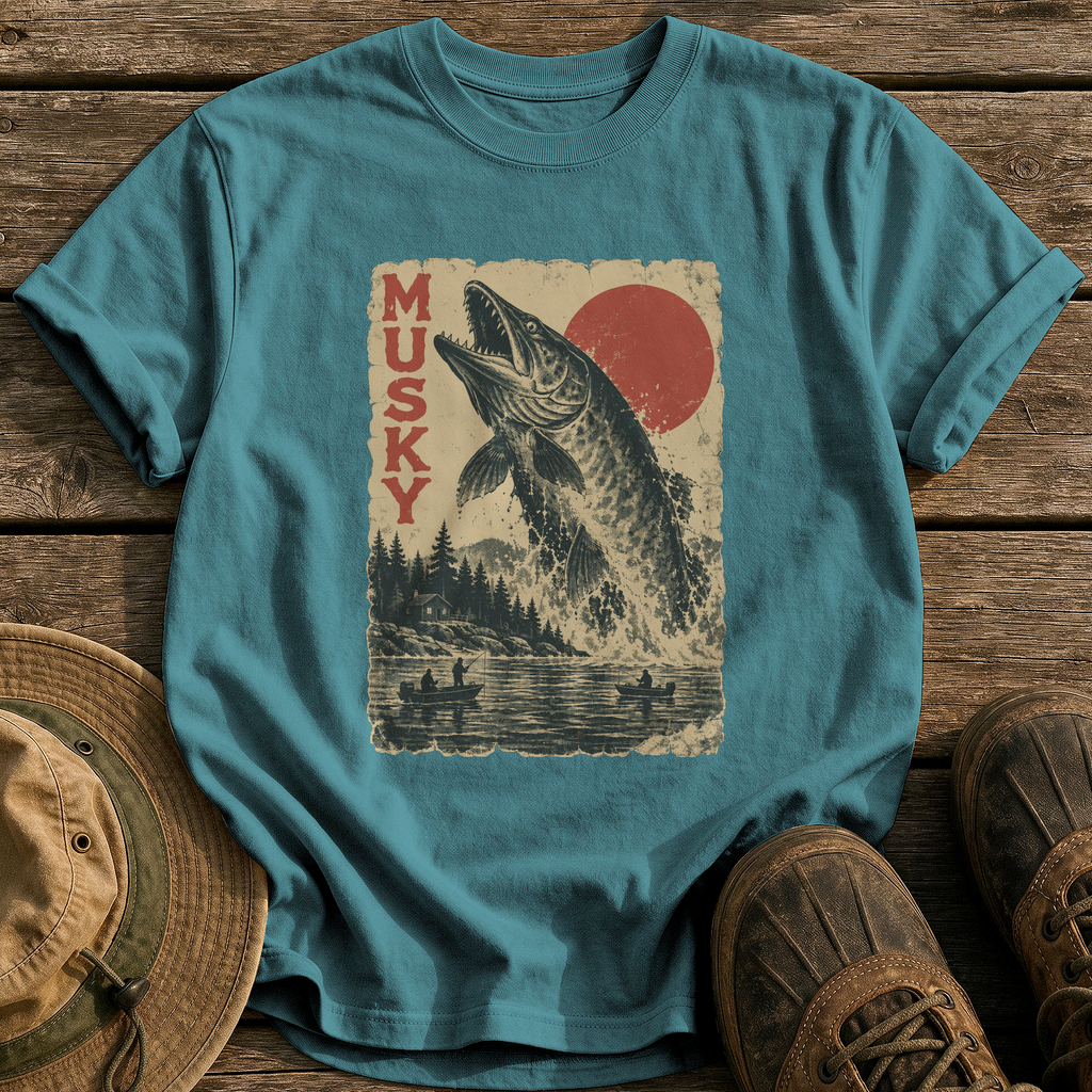 Musky Monster Poster tee - Blue Spruce - front