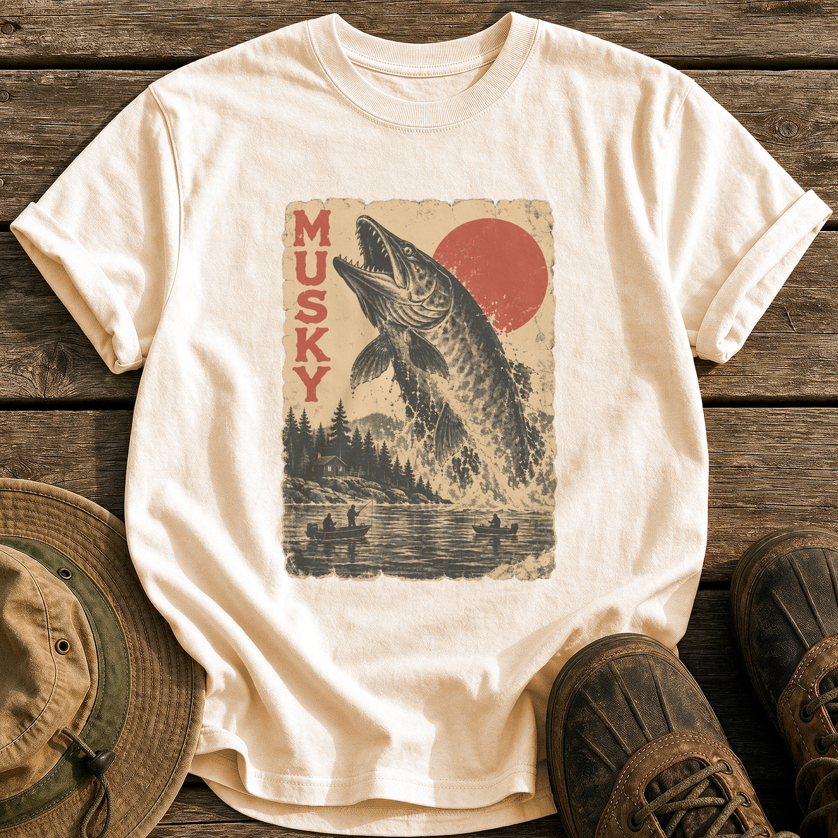 Musky Monster Poster tee - Ivory - front