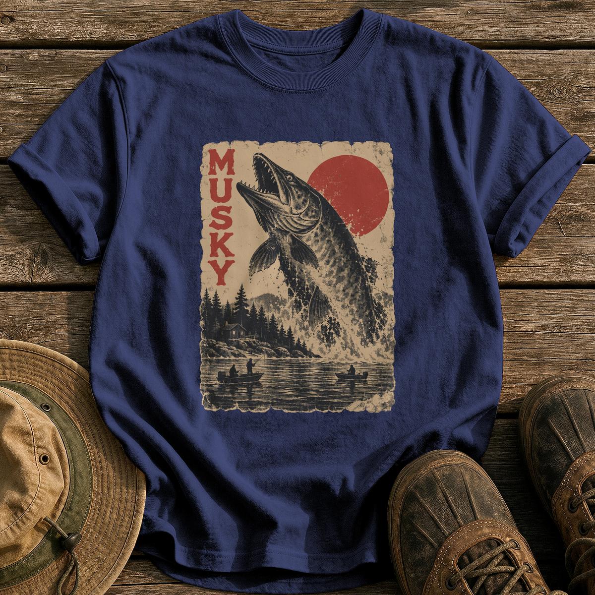 Musky Monster Poster tee - True Navy - front