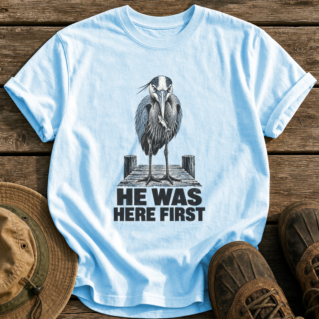 He Was Here First tee - Chambray - front