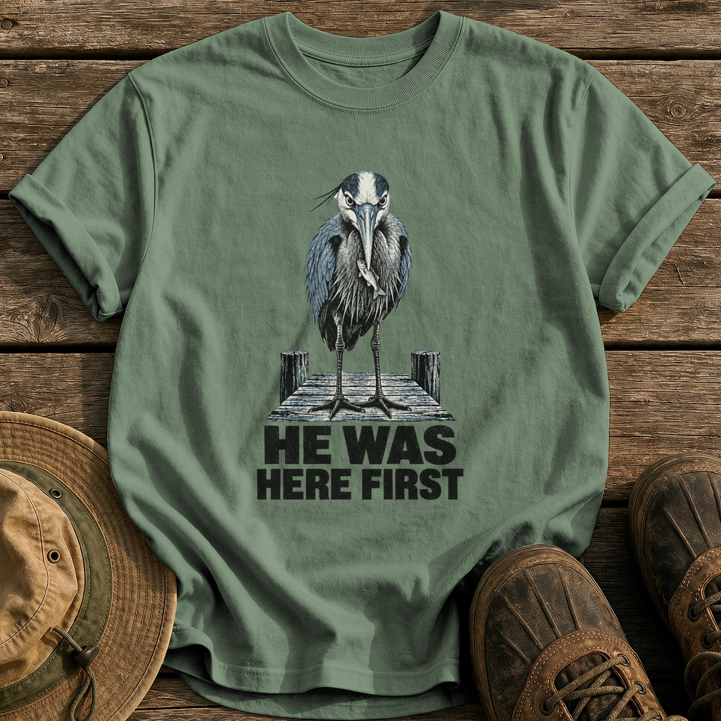 He Was Here First tee - Moss - front