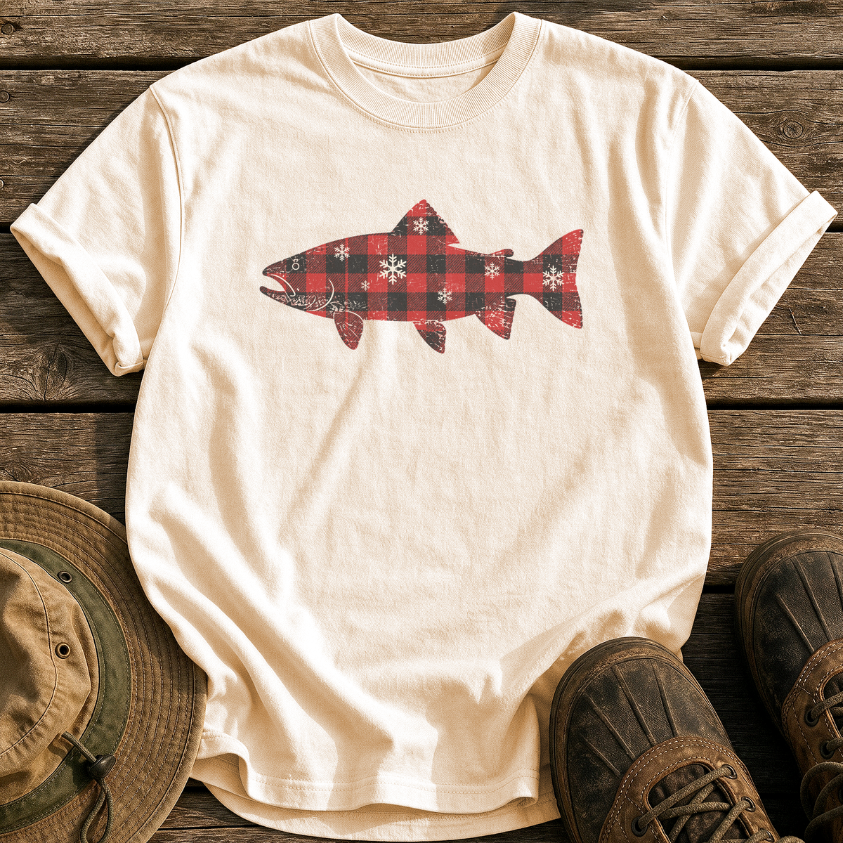 Flannel Trout tee - Ivory - front