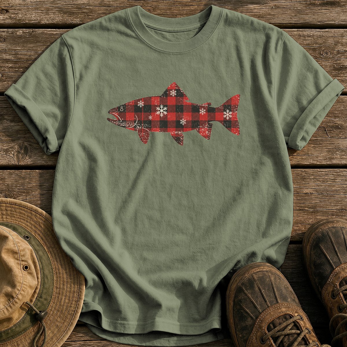 Flannel Trout tee - Sage - front