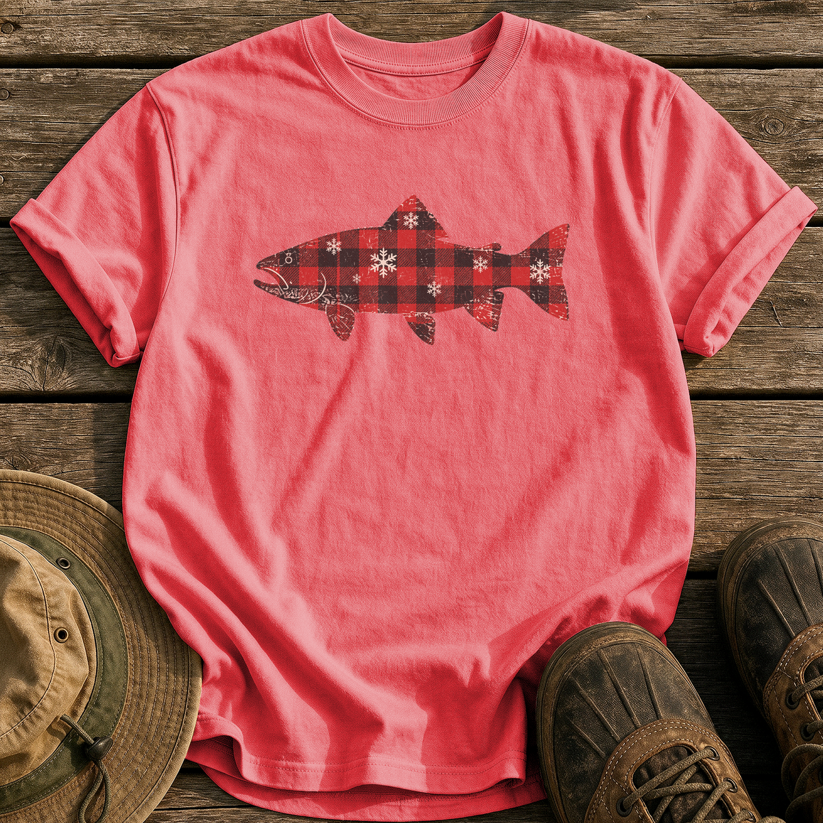 Flannel Trout tee - Watermelon - front