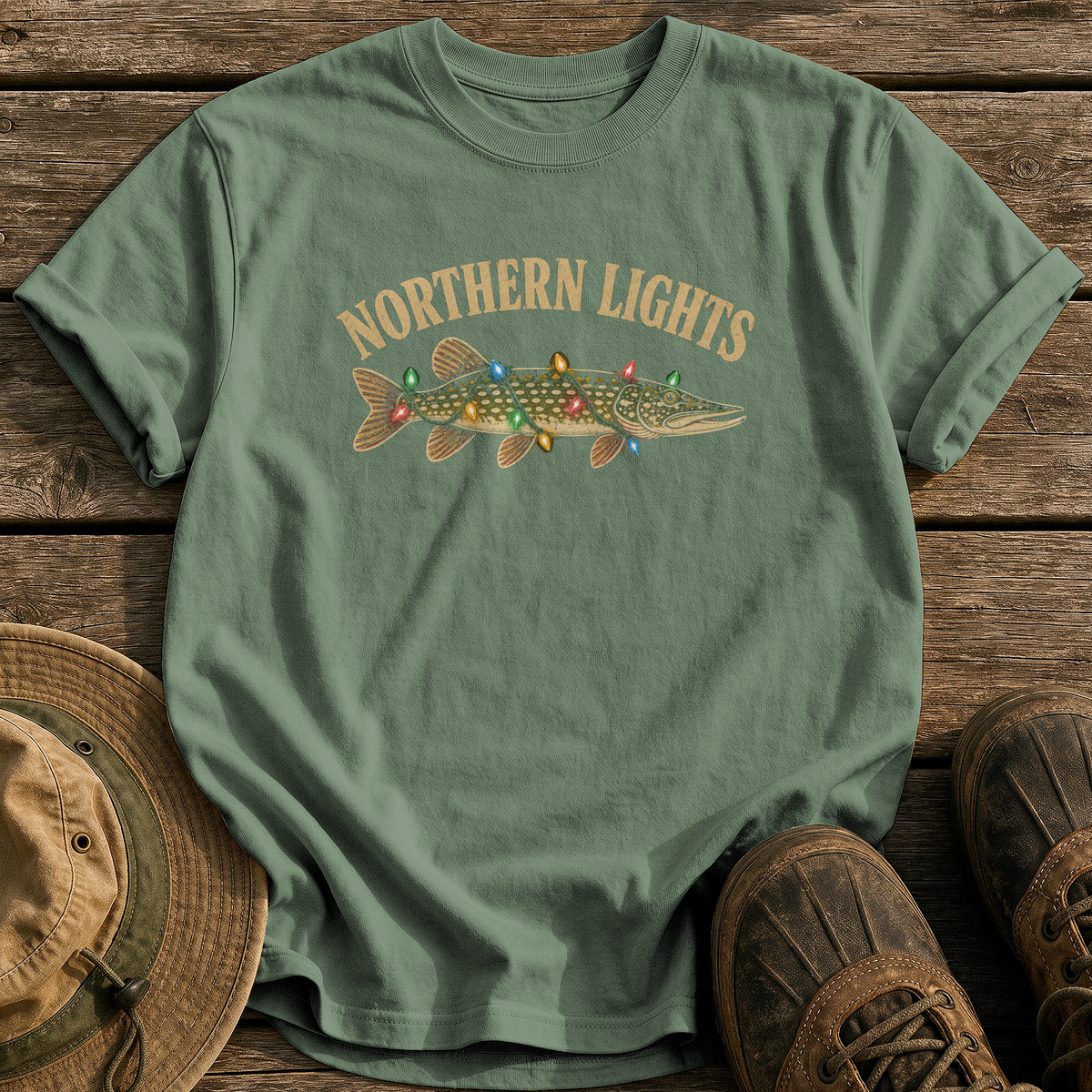 Northern Lights tee - Moss - front