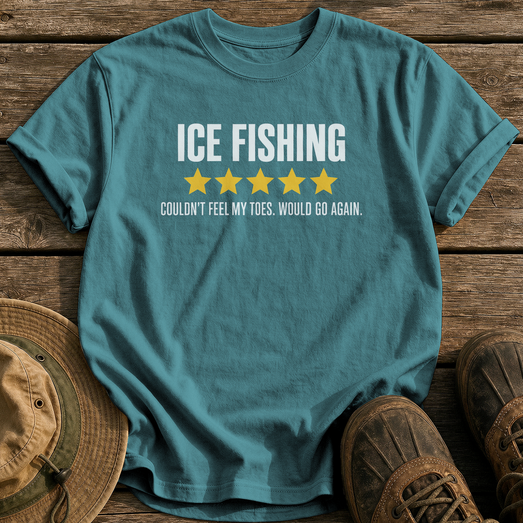 Ice Fishing, Five Stars tee - Blue Spruce - front