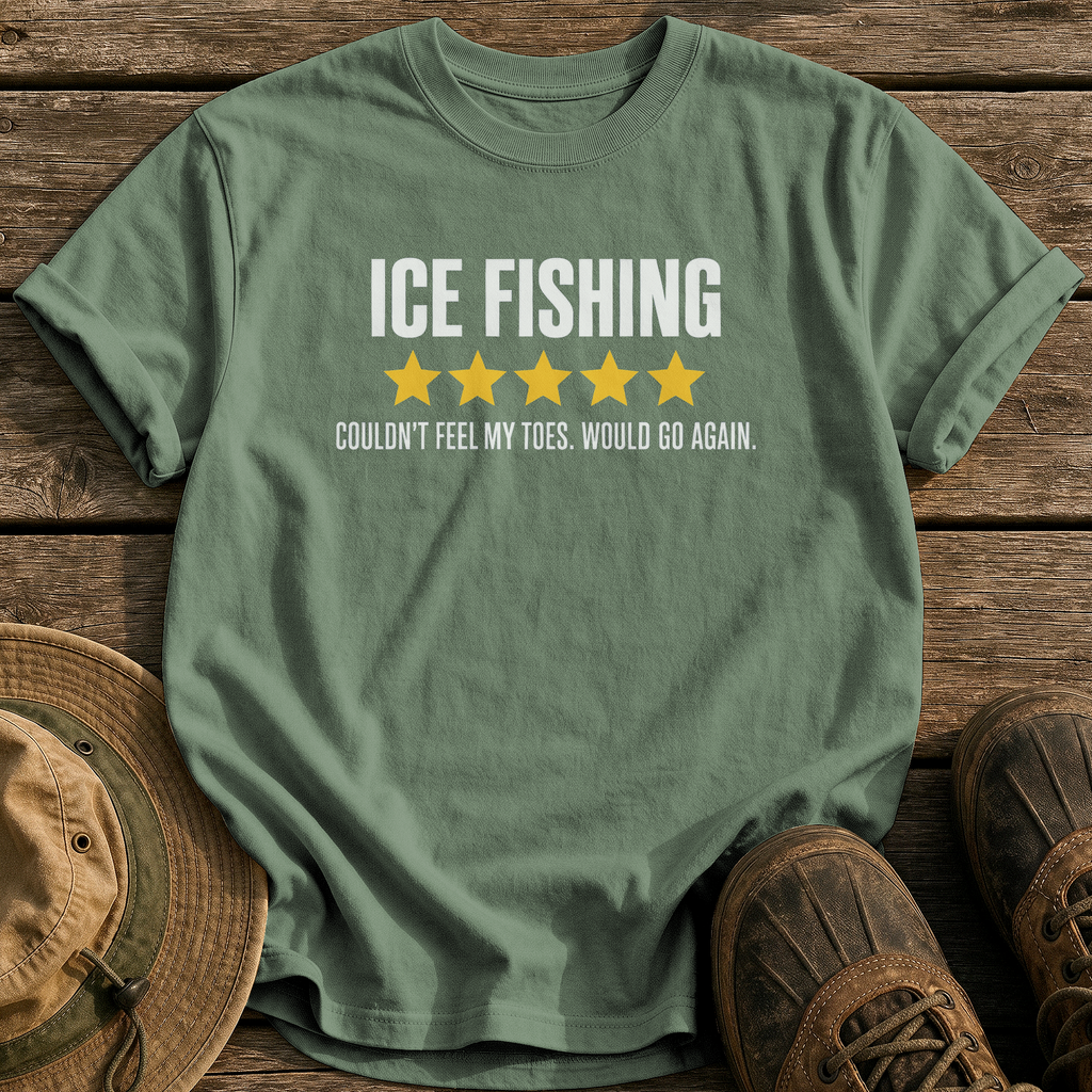 Ice Fishing, Five Stars tee - Moss - front
