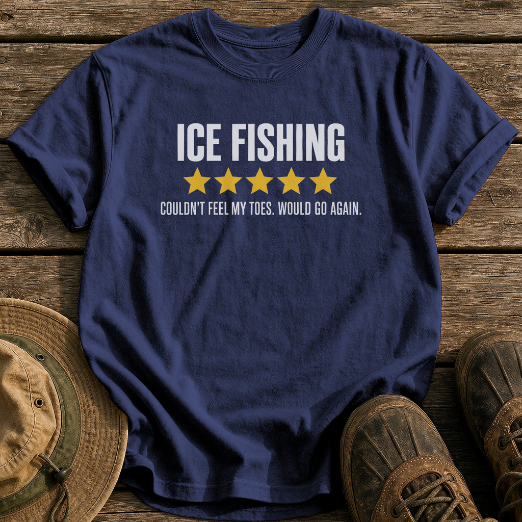 Ice Fishing, Five Stars tee - True Navy - front