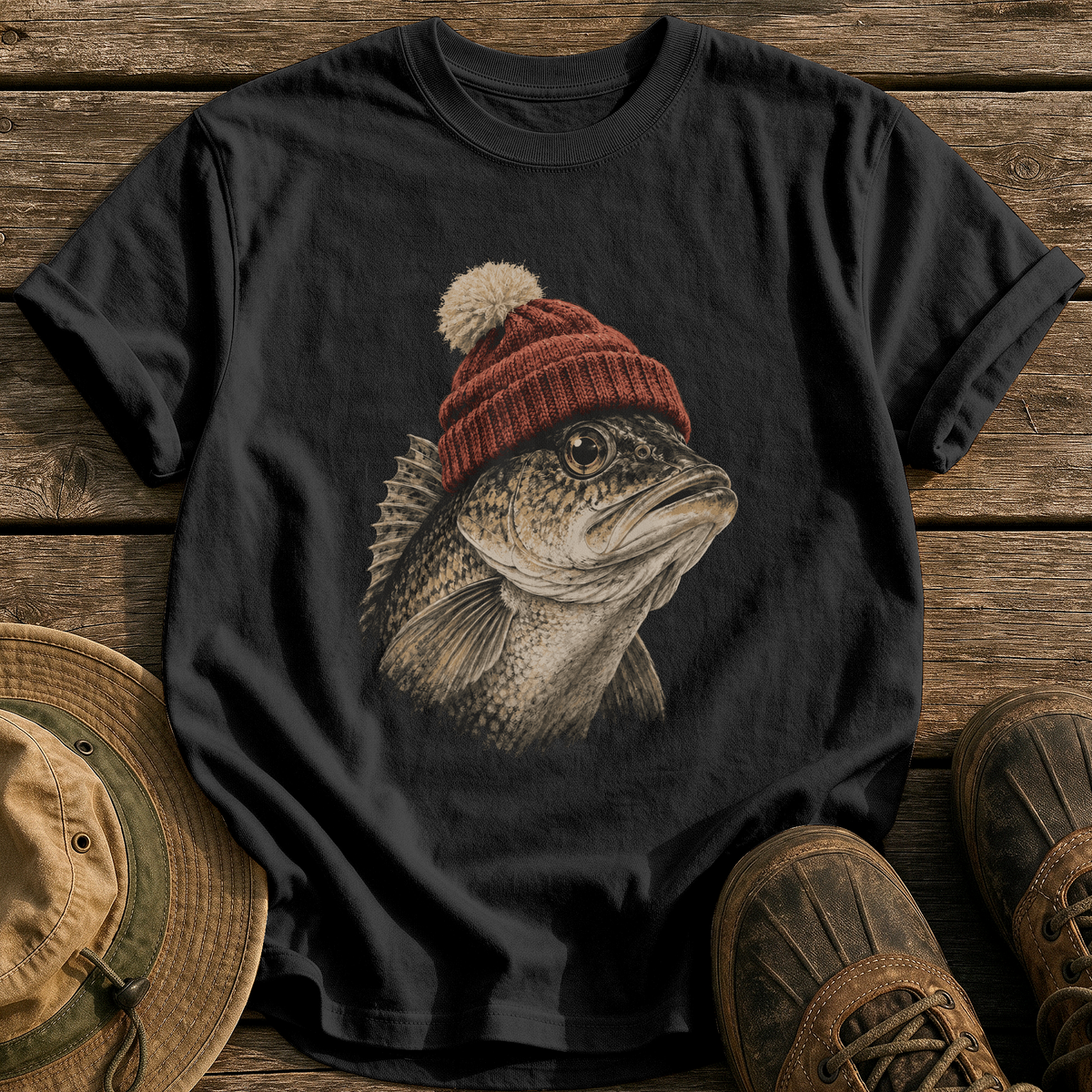 Walleye In A Beanie tee - Black - front